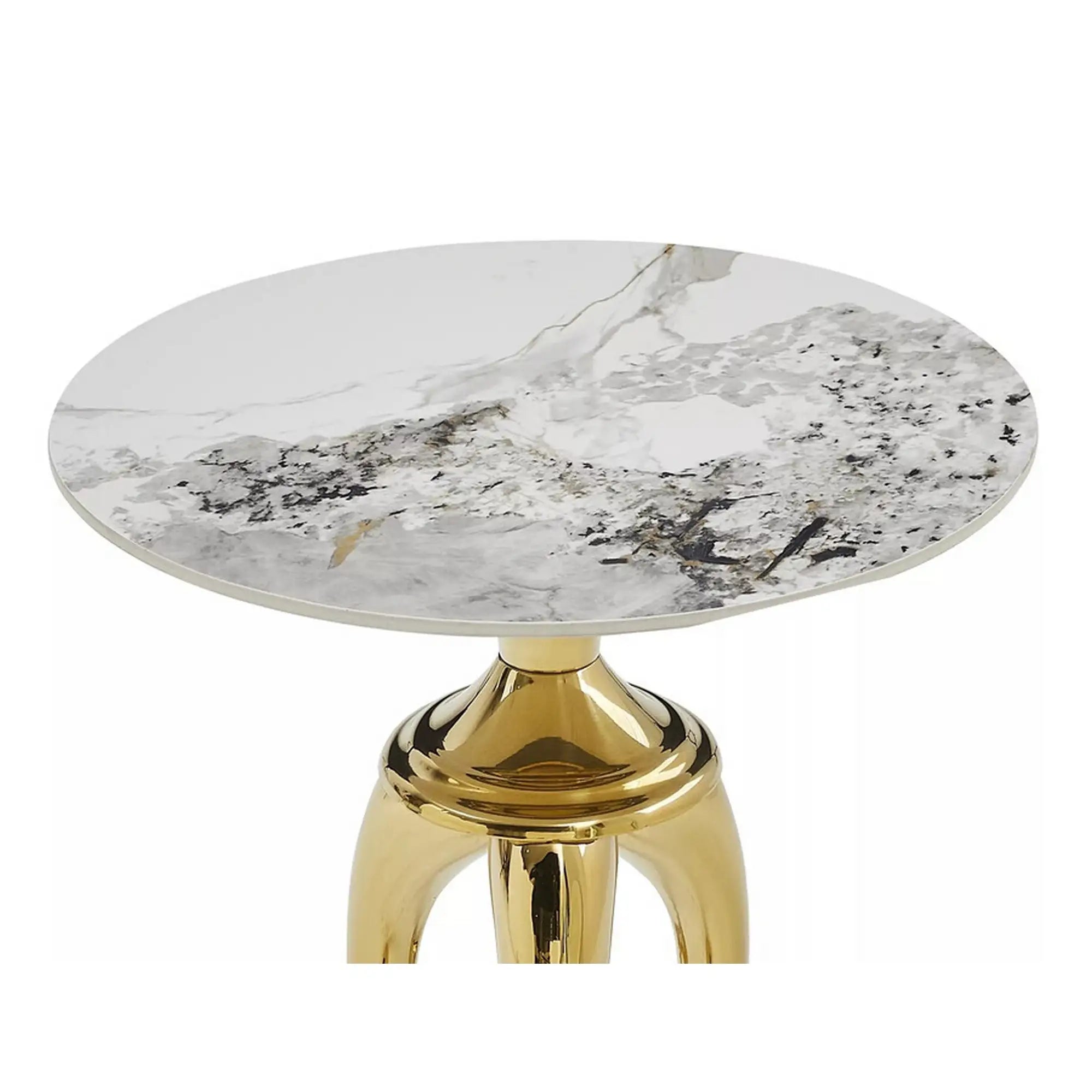 Masuta cafea SNAKE, alb cu efect de marmura/auriu, ceramica/metal, 48x55 cm