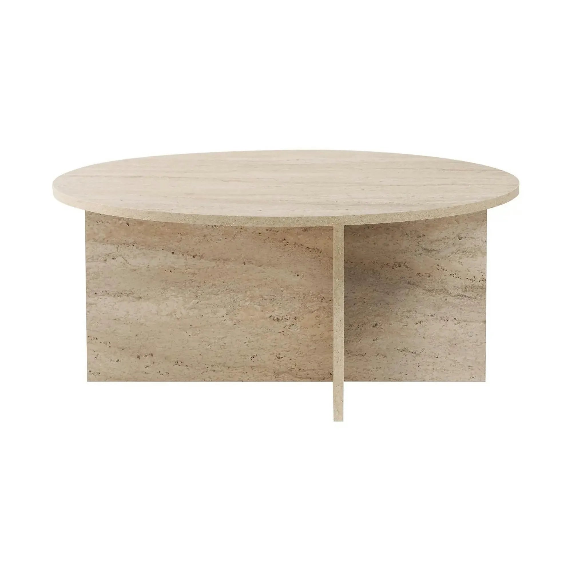 Masuta cafea SOLEIL, bej cu efect de piatra travertin, PAL melaminat, 90x90x40 cm