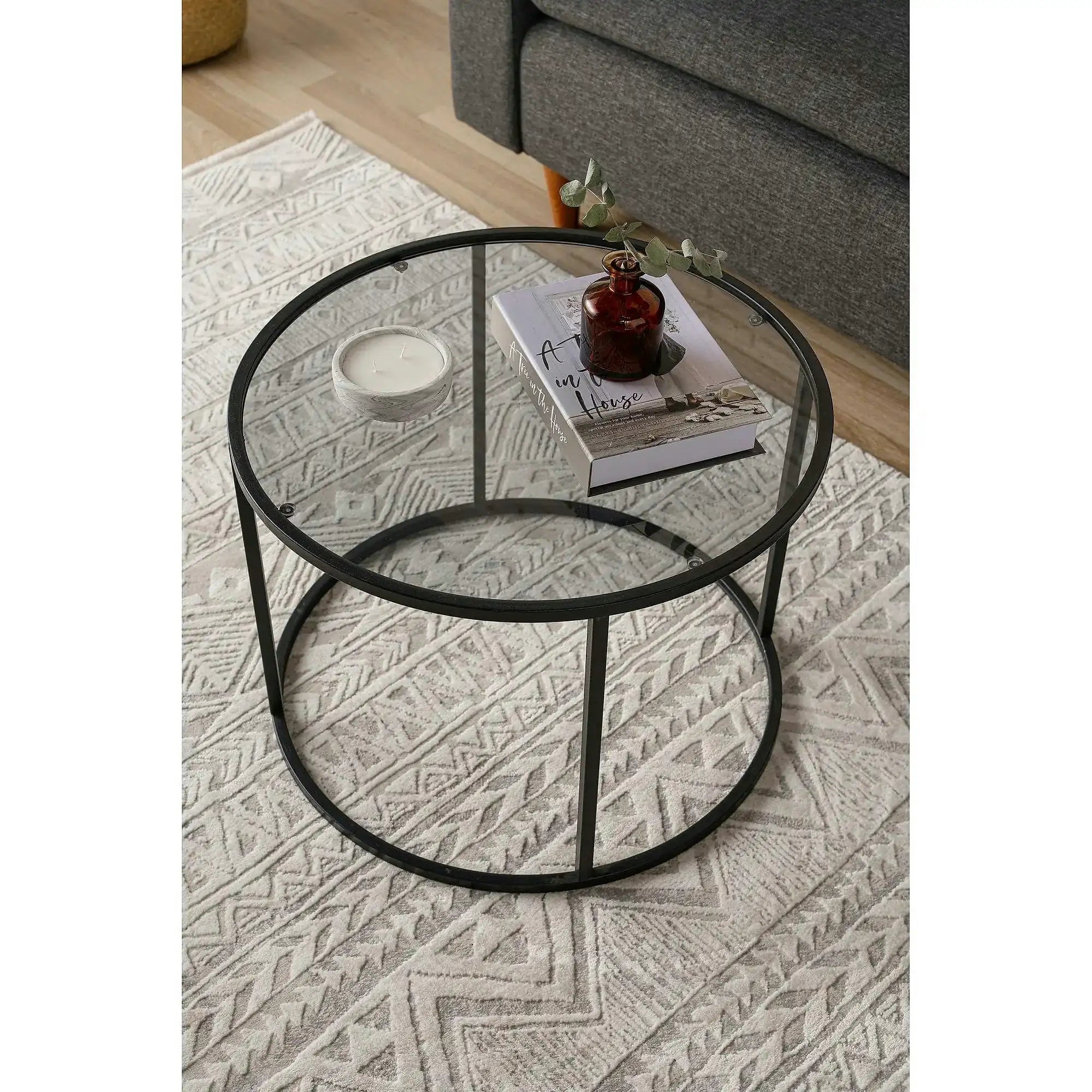 Masuta cafea STARTIS, transparent/negru, sticla/metal, 60x60x45 cm