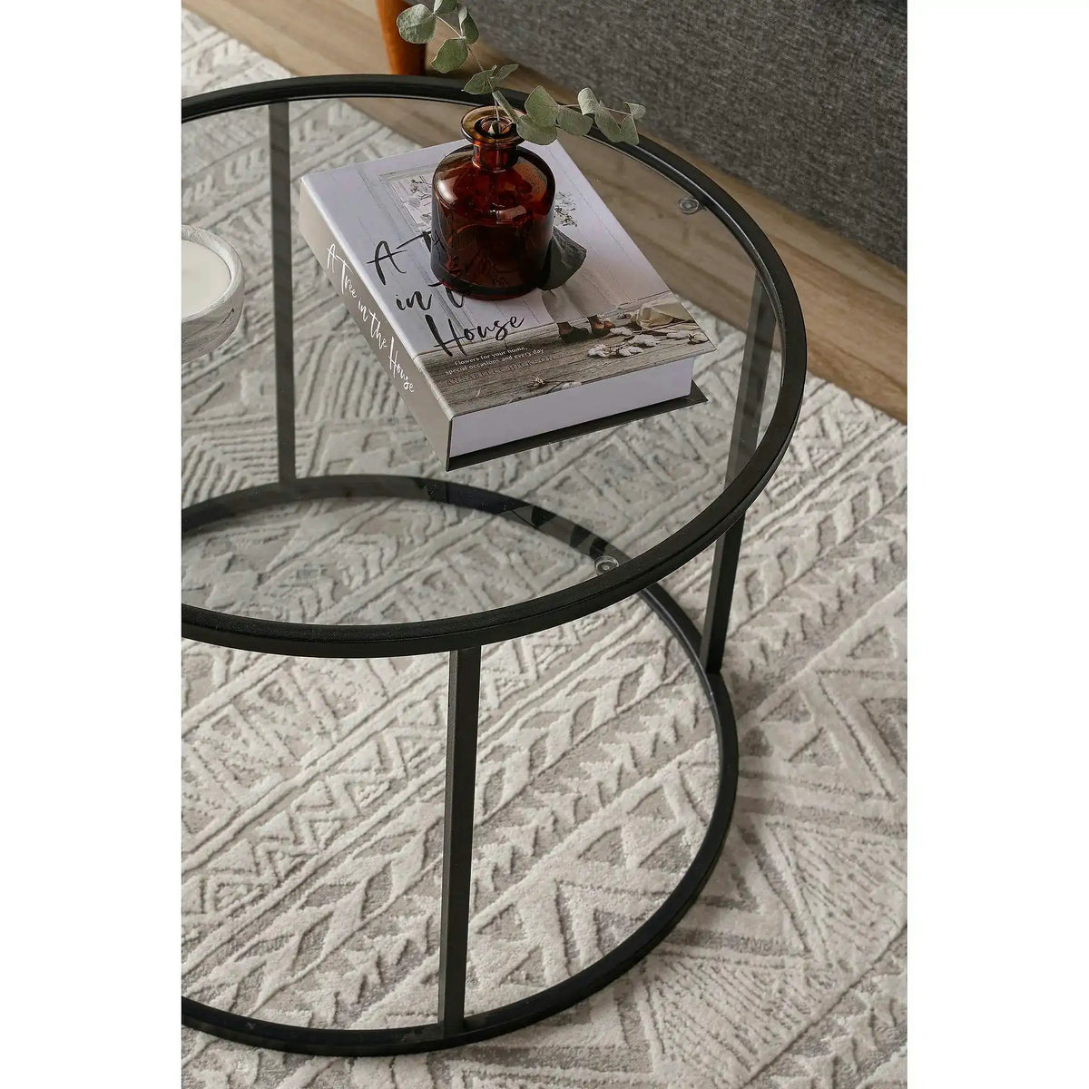 Masuta cafea STARTIS, transparent/negru, sticla/metal, 60x60x45 cm