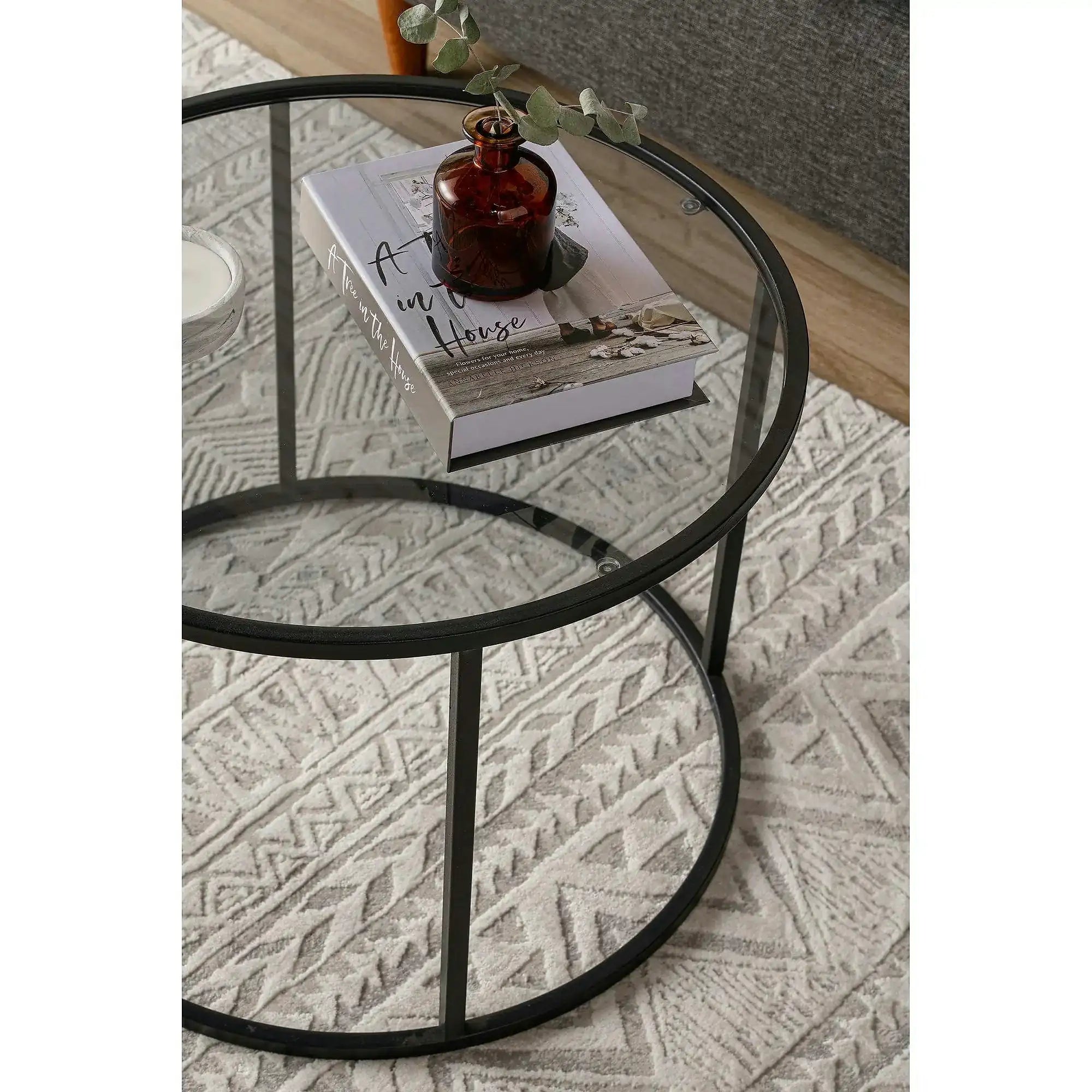 Masuta cafea STARTIS, transparent/negru, sticla/metal, 60x60x45 cm