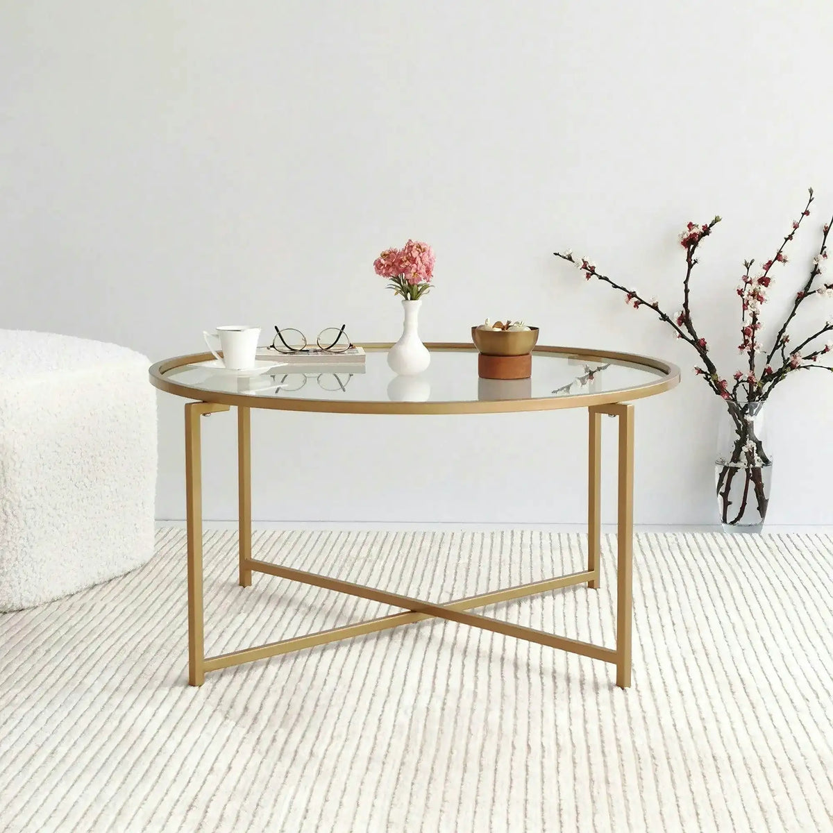 Masuta cafea Sun S404, auriu, sticla/metal, 83x83x40 cm
