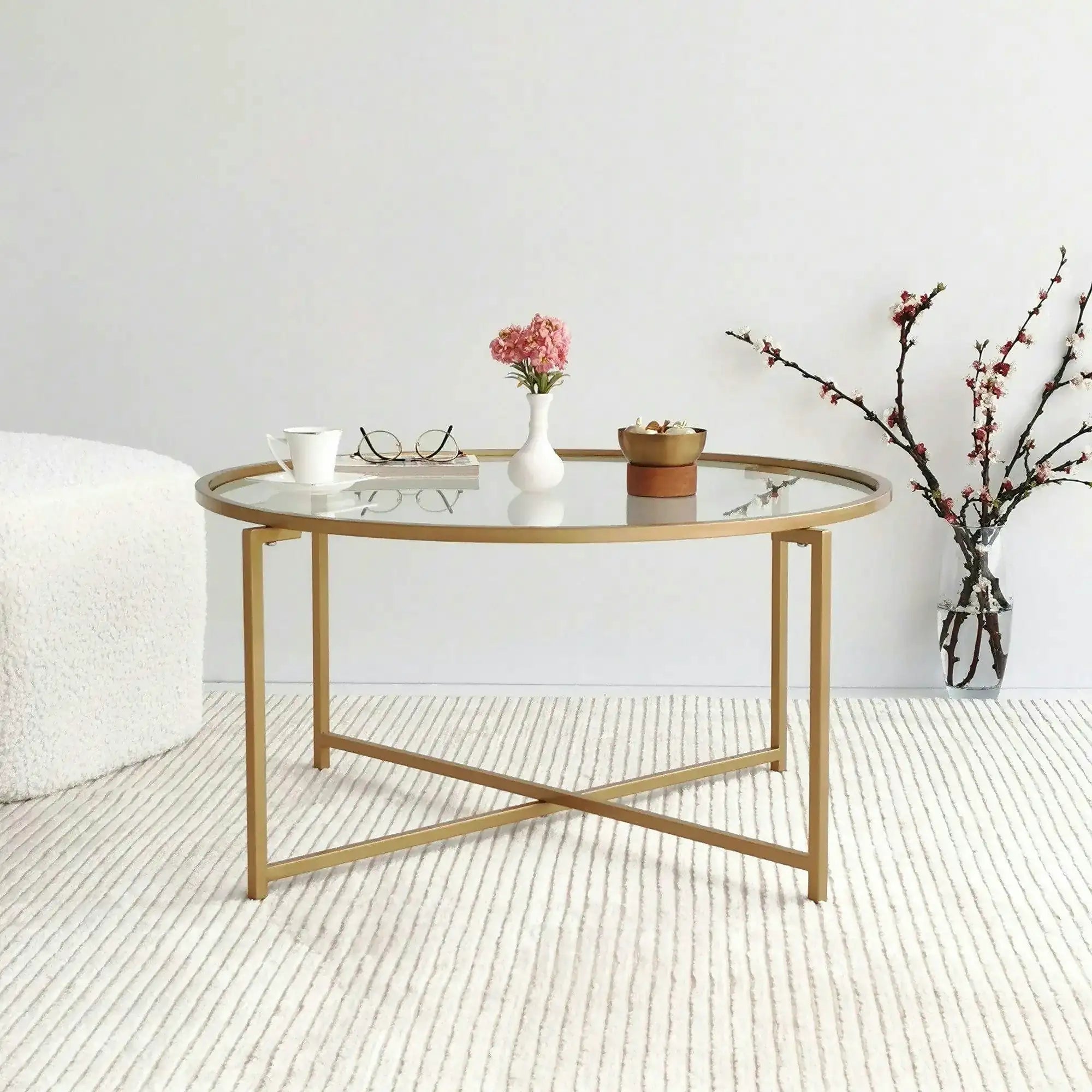 Masuta cafea Sun S404, auriu, sticla/metal, 83x83x40 cm