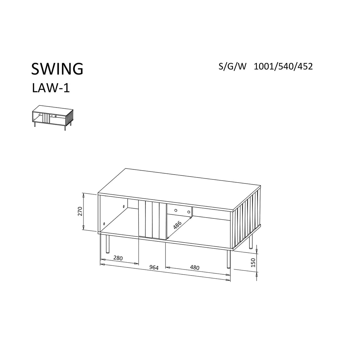 Masuta cafea SWING LAW-1, nuc/negru, PAL laminat/otel, 100x54x45 cm