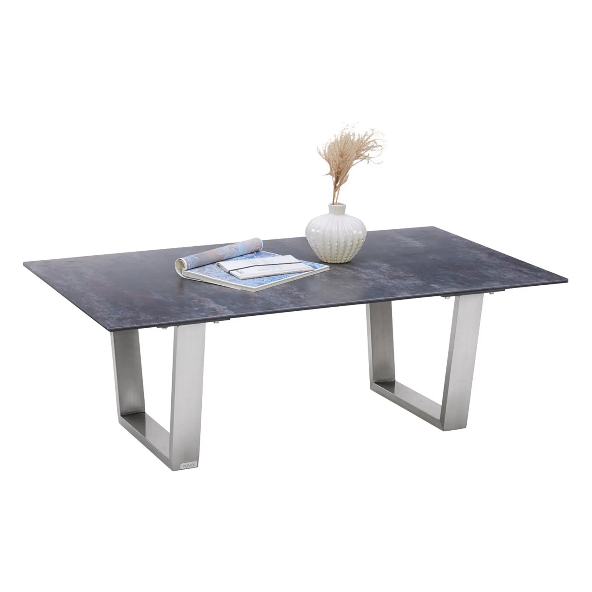 Masuta cafea THUNDER, gri/crom, ceramica/sticla/metal, 120x70x42 cm