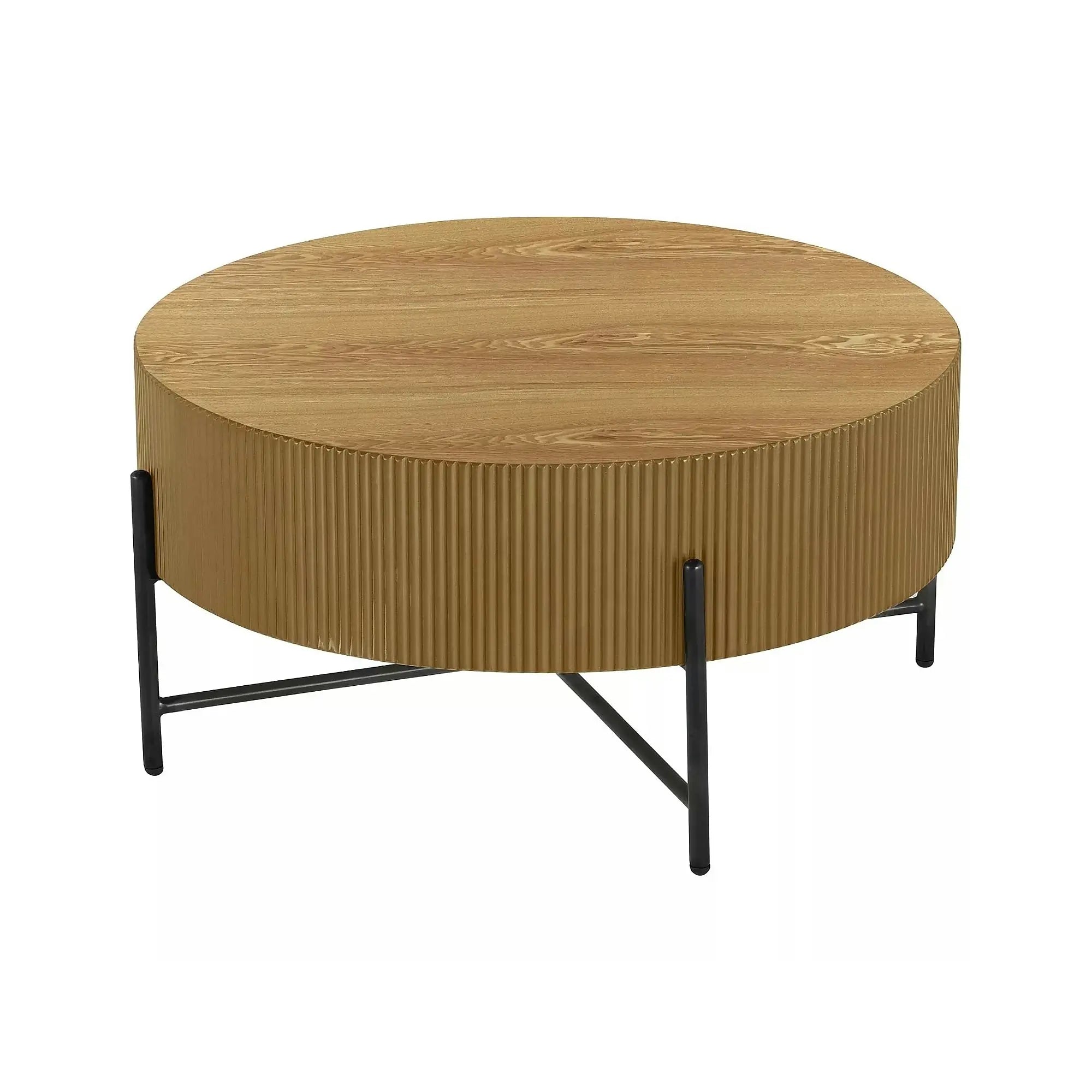 Măsuță cafea TUCA, stejar/negru mat, furnir/metal/MDF, 80x80x40 cm