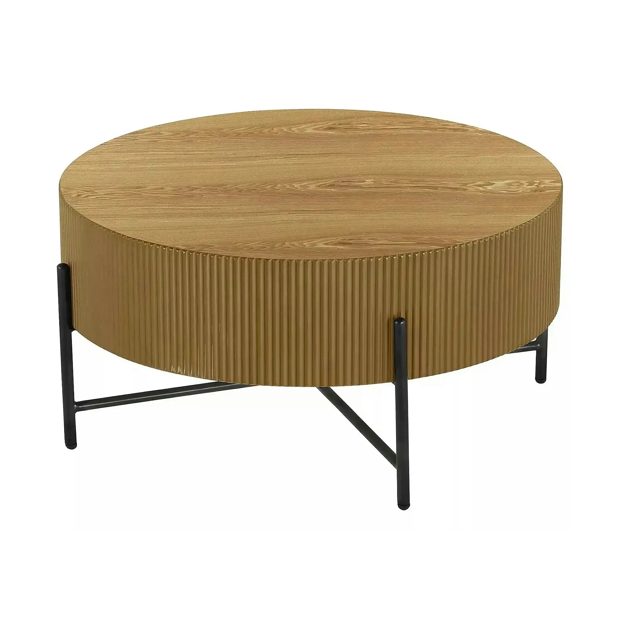 Măsuță cafea TUCA, stejar/negru mat, furnir/metal/MDF, 80x80x40 cm
