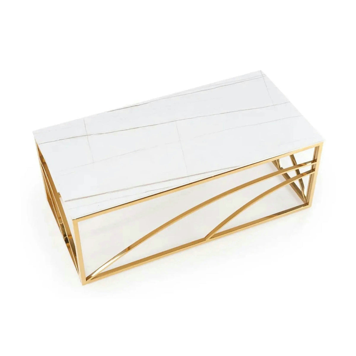 Masuta cafea UNIVERSE 3, alb/auriu, ceramica/metal, 120x60x40 cm