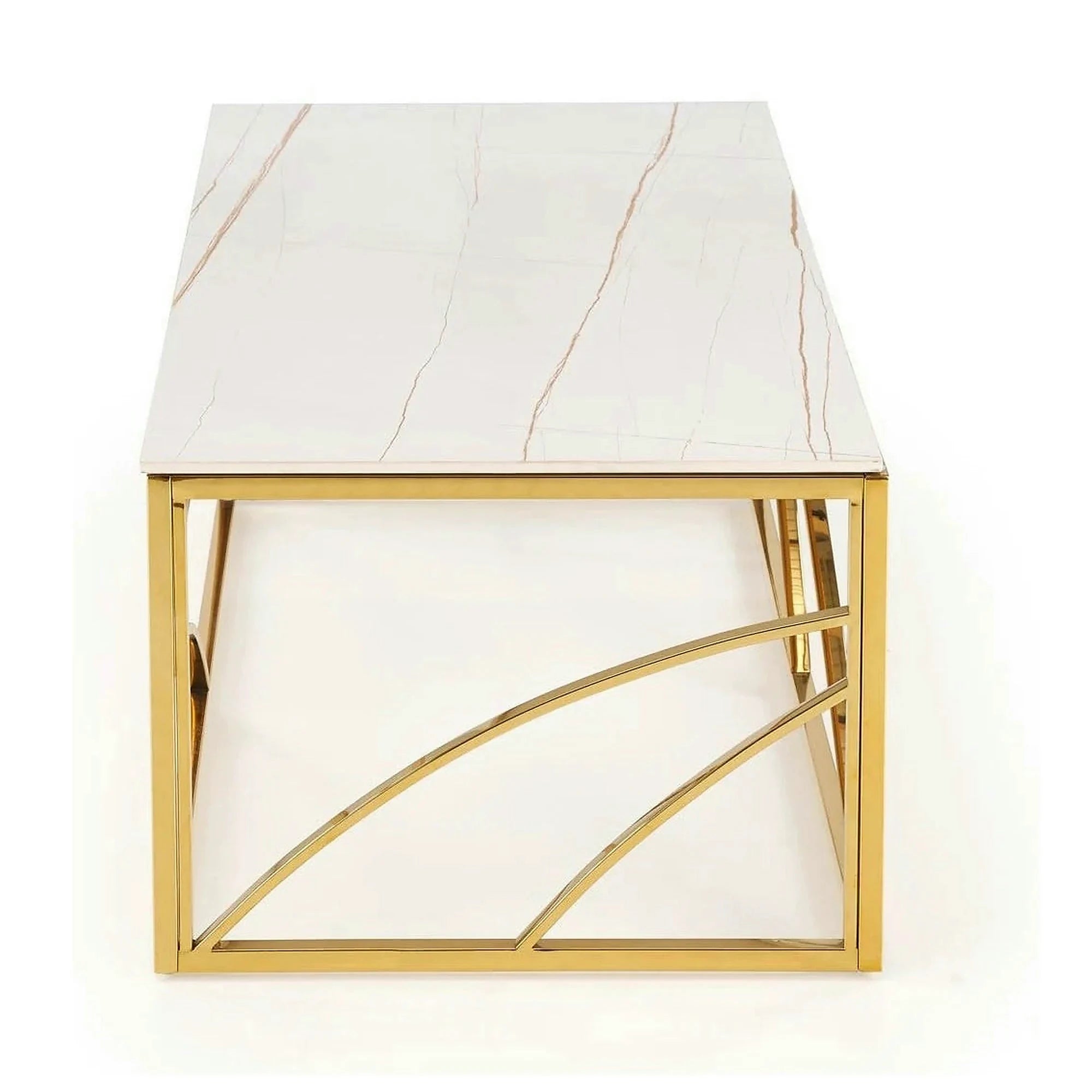 Masuta cafea UNIVERSE 3, alb/auriu, ceramica/metal, 120x60x40 cm