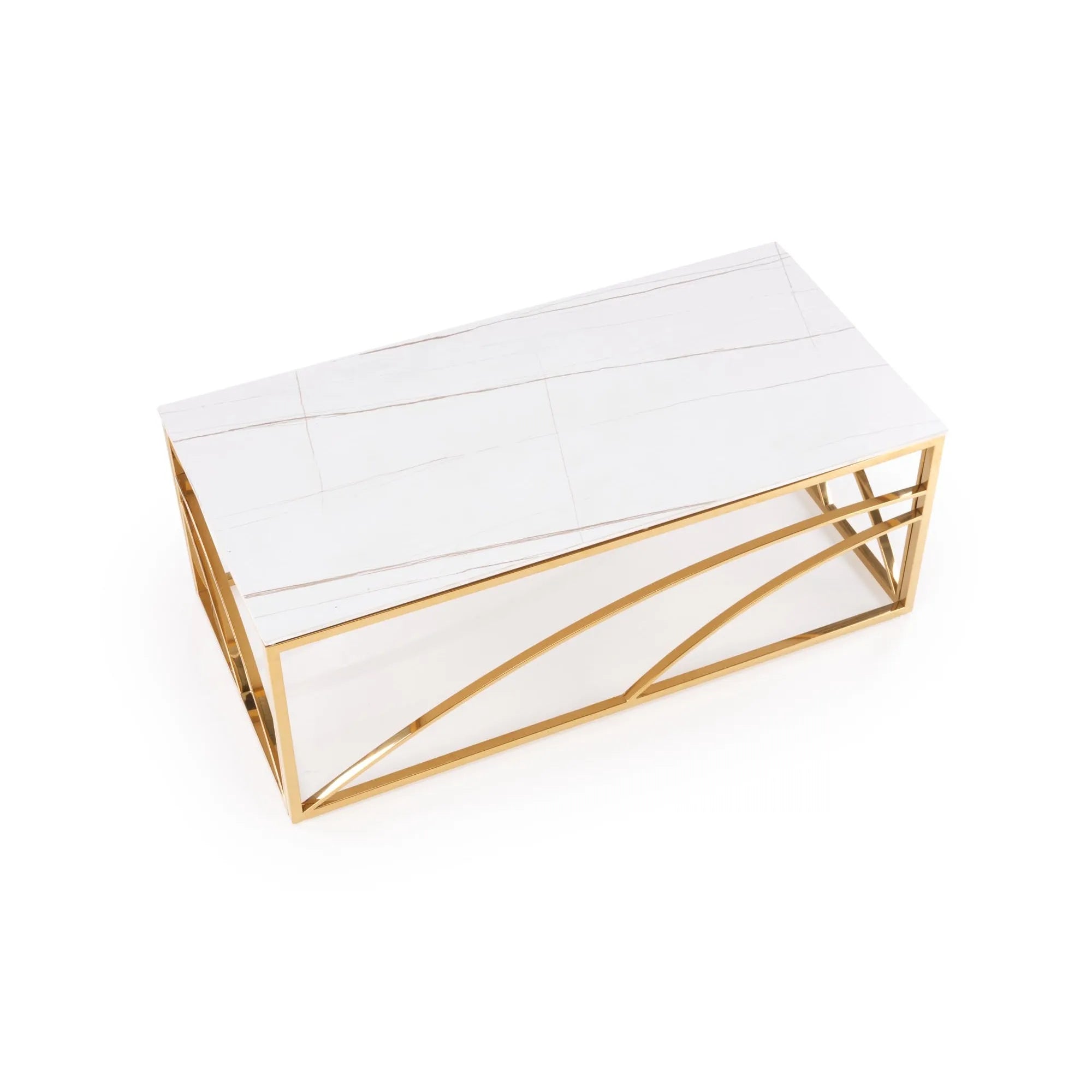 Masuta cafea UNIVERSE 3, alb/auriu, ceramica/metal, 120x60x40 cm