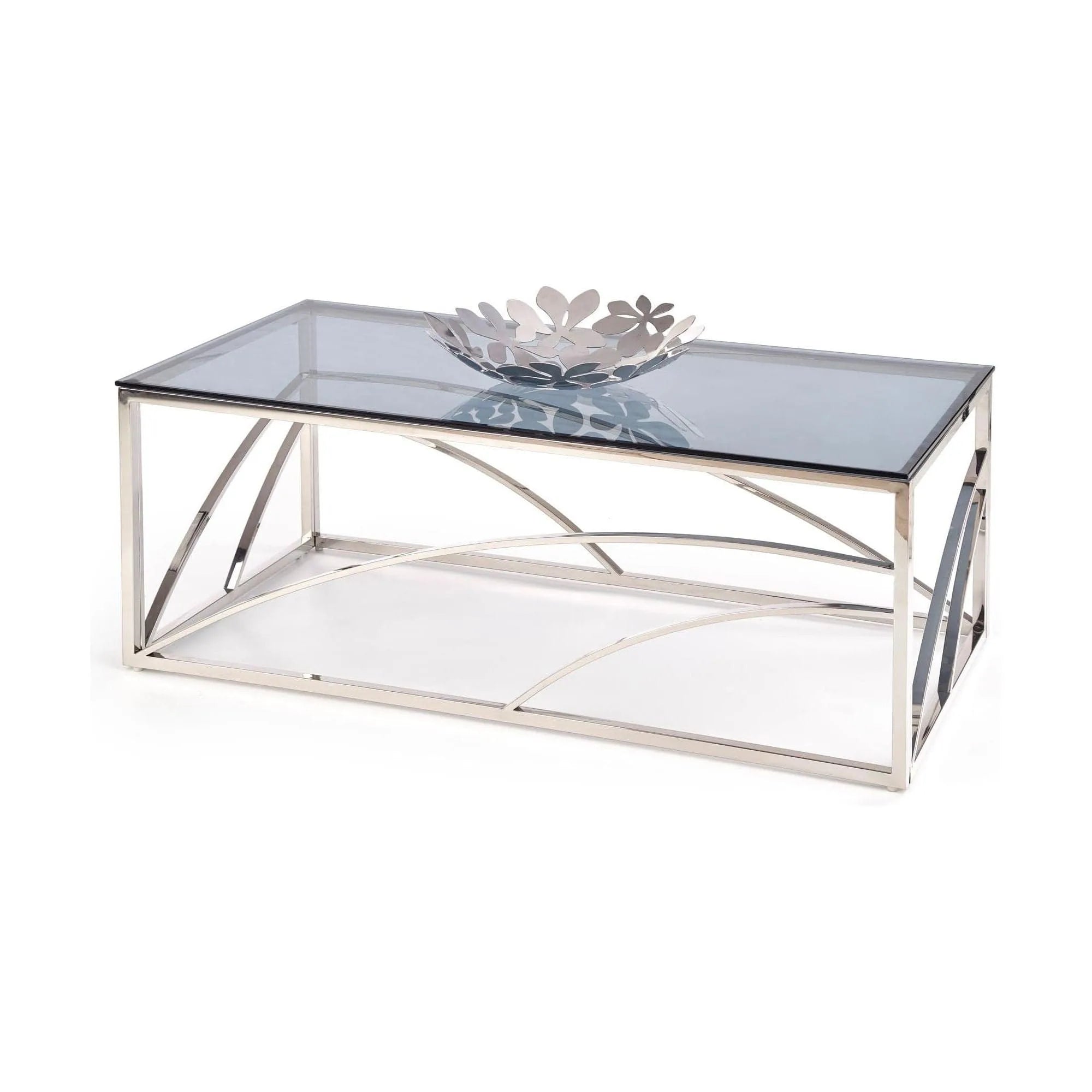 Masuta cafea Universe, transparent/argintiu, sticla/otel, 120x60x45 cm