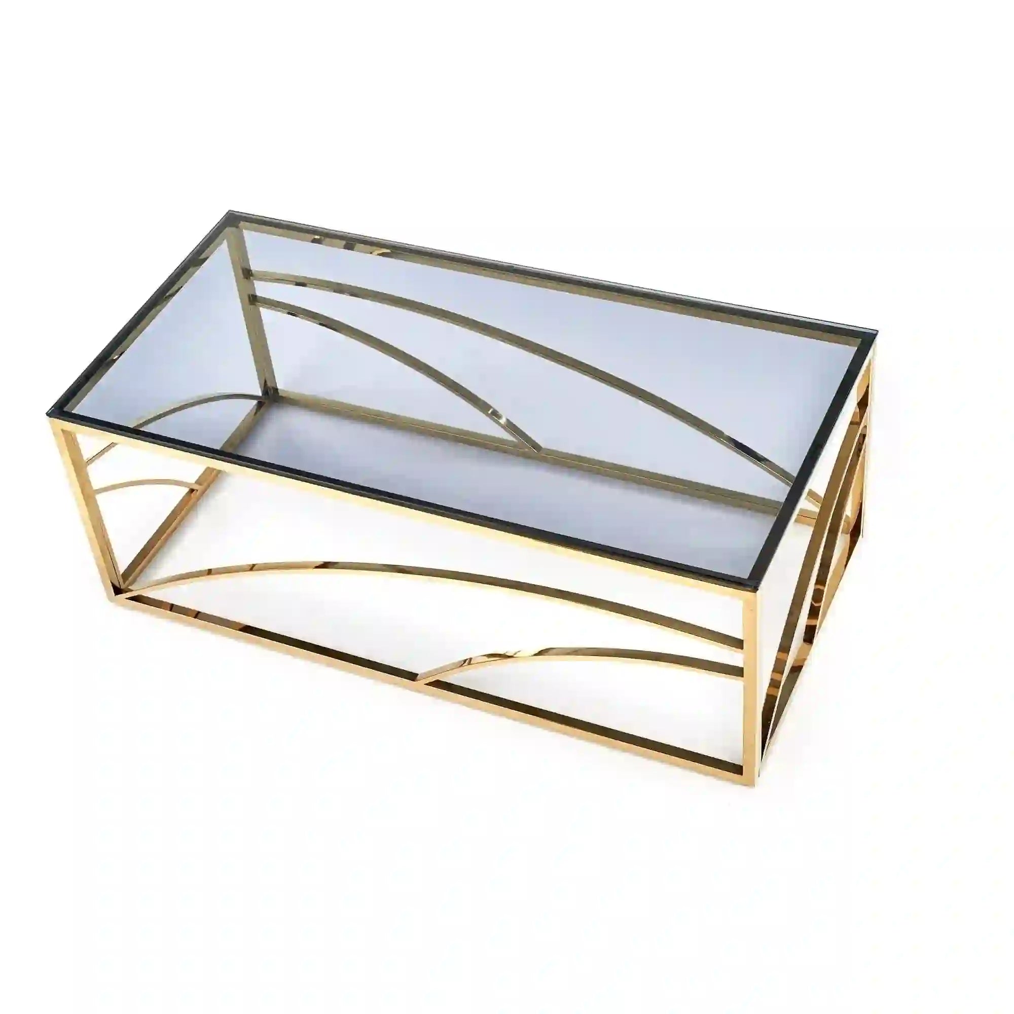 Masuta cafea Universe, transparent/auriu, sticla/otel, 120x60x45 cm