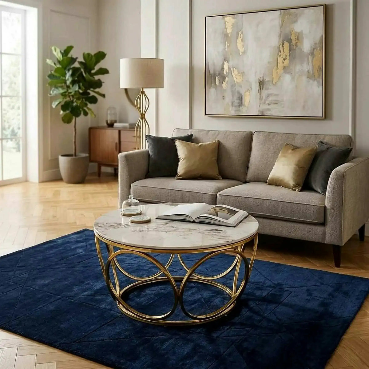 Masuta cafea VENUS 2, alb/auriu, ceramica/metal, 80x80x44 cm