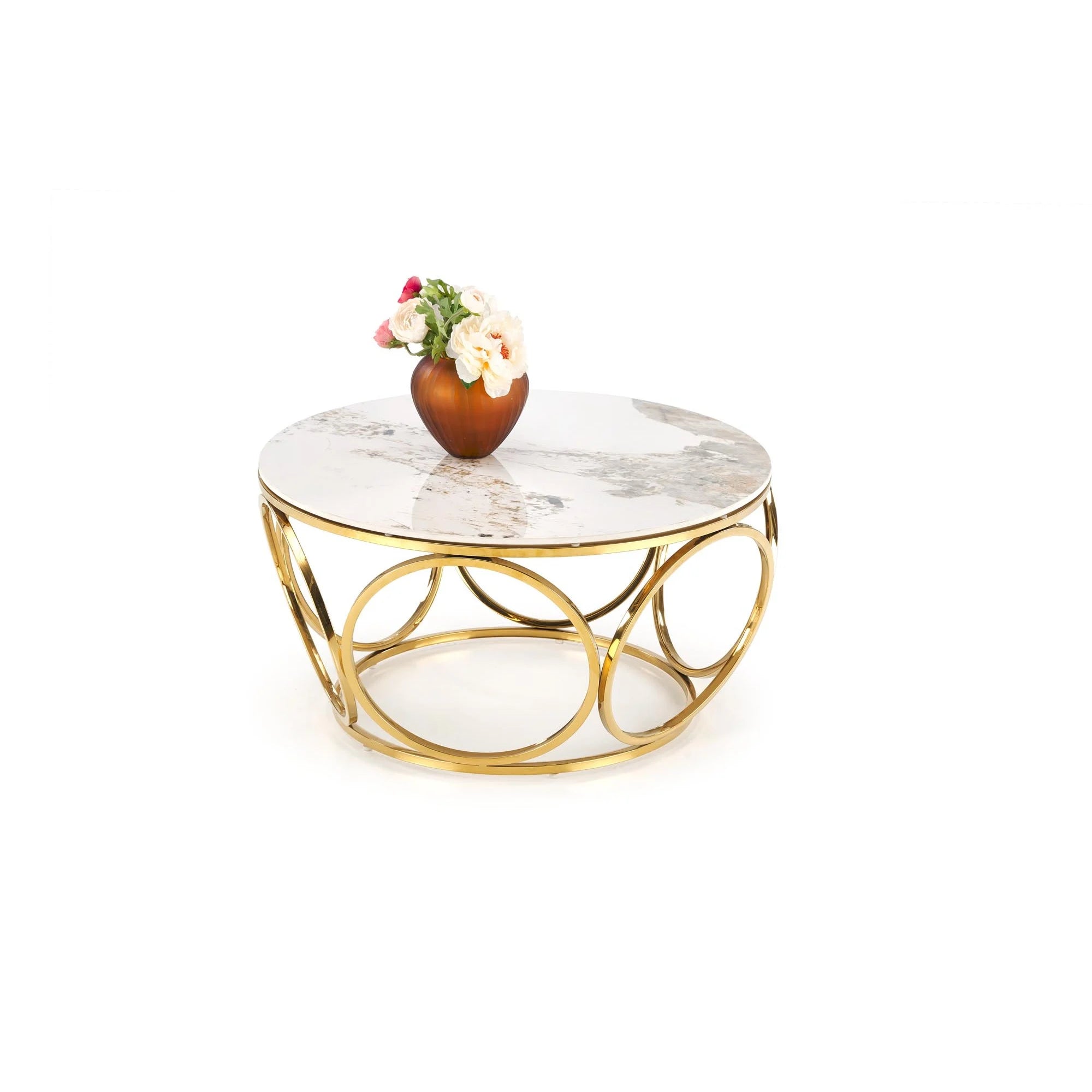 Masuta cafea VENUS 2, alb/auriu, ceramica/metal, 80x80x44 cm