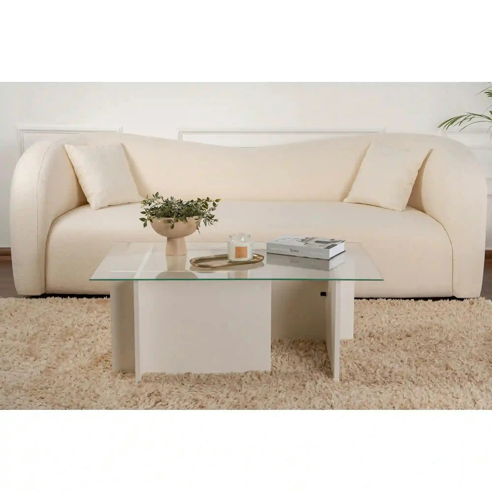 Masuta cafea VETRINO, alb/transparent, sticla/PAL, 105x65x40 cm