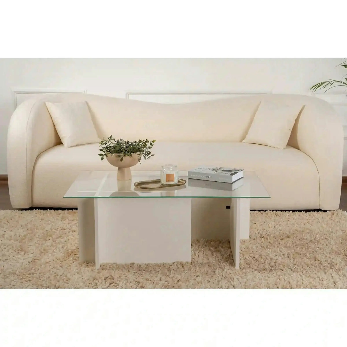 Masuta cafea VETRINO, alb/transparent, sticla/PAL, 105x65x40 cm