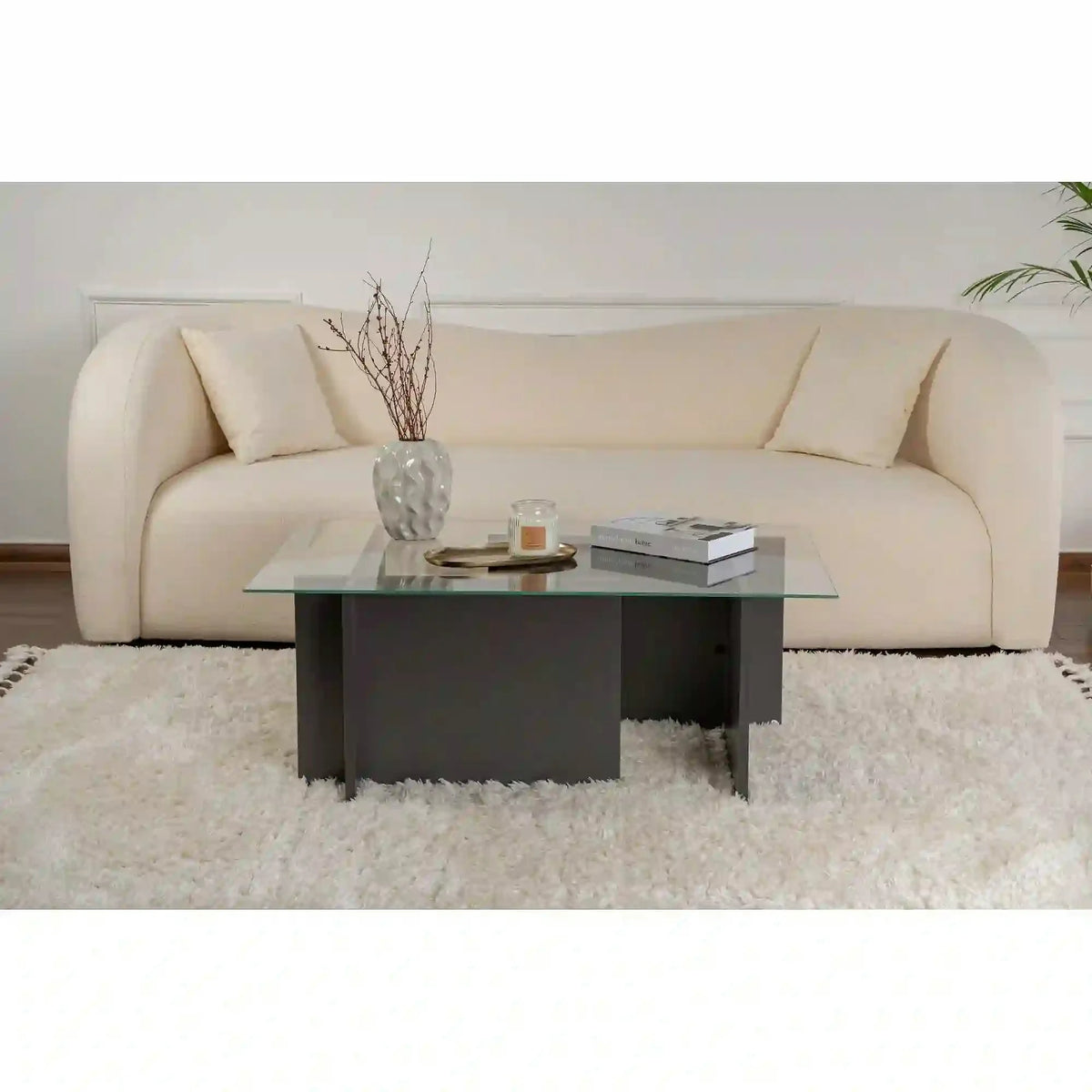 Masuta cafea VETRINO, gri antracit/transparent, sticla/PAL, 105x65x40 cm