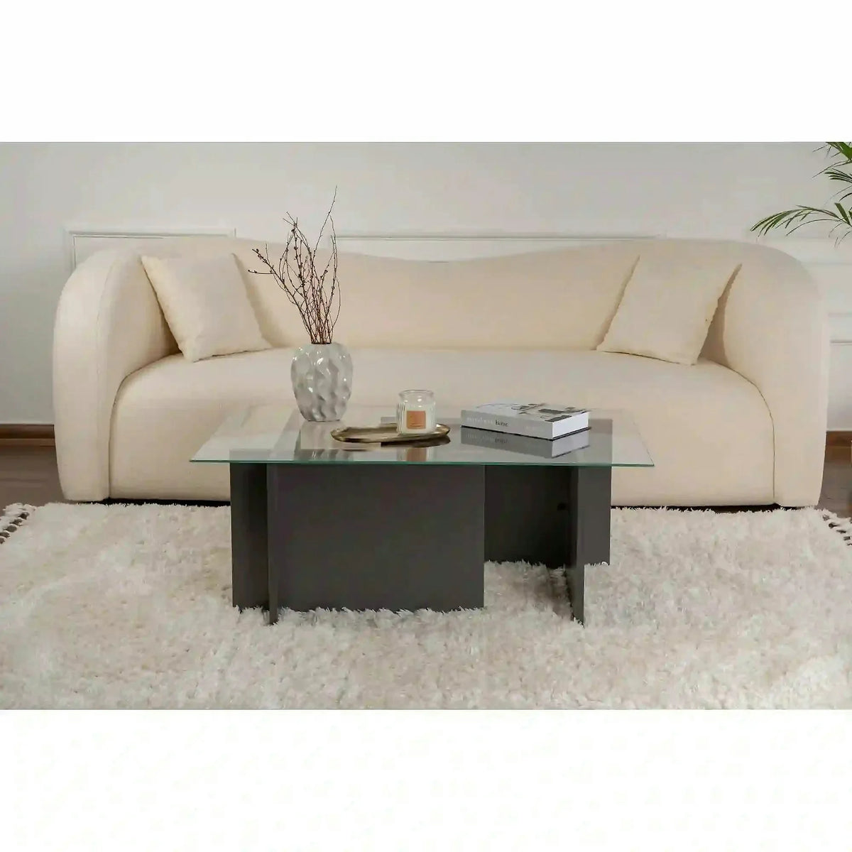Masuta cafea VETRINO, gri antracit/transparent, sticla/PAL, 105x65x40 cm