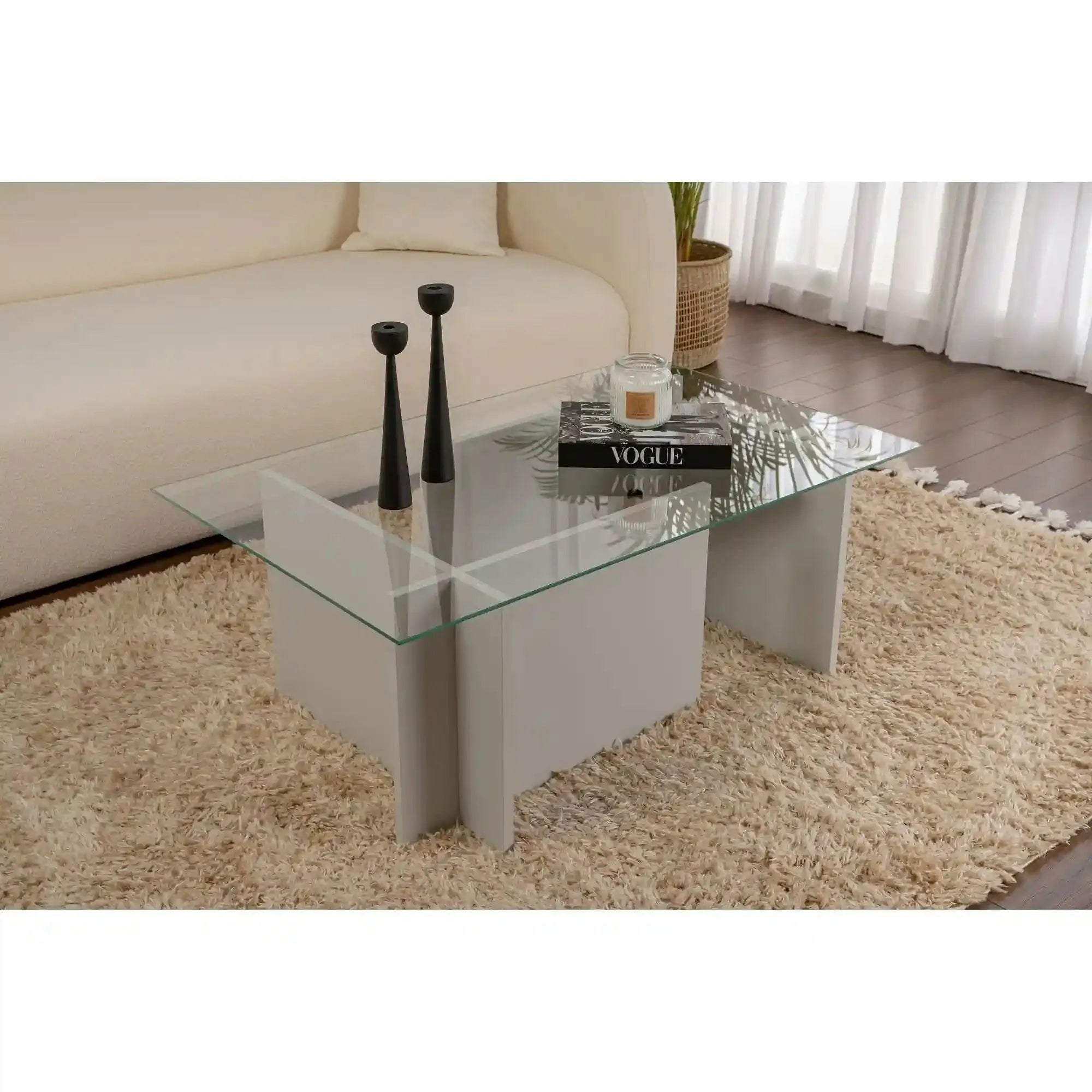 Masuta cafea VETRINO, gri/transparent, sticla/PAL, 105x65x40 cm