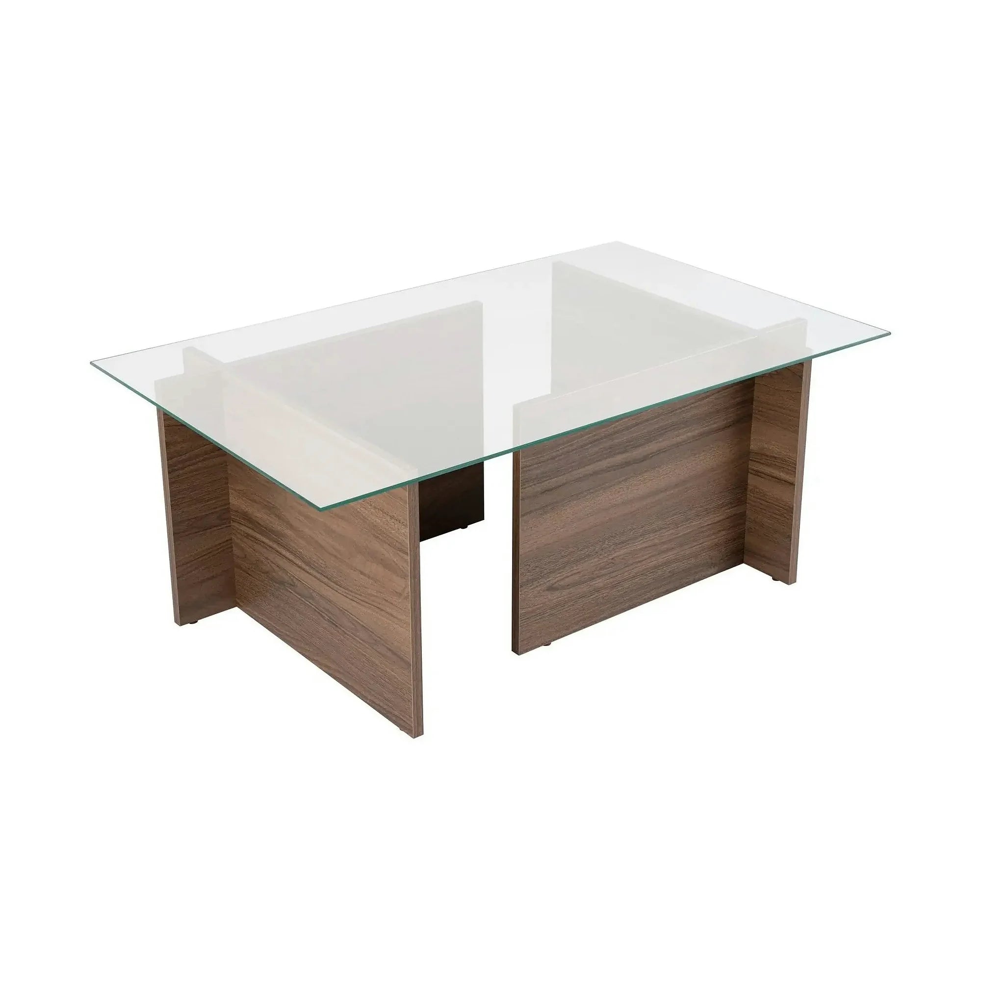 Masuta cafea VETRINO, nuc/transparent, sticla/PAL, 105x65x40 cm