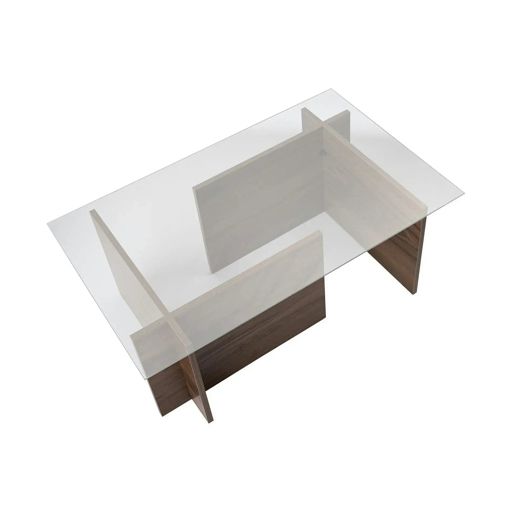 Masuta cafea VETRINO, nuc/transparent, sticla/PAL, 105x65x40 cm