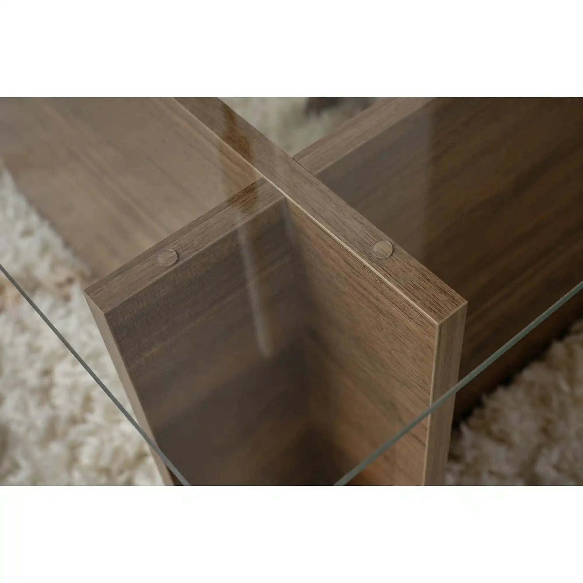 Masuta cafea VETRINO, nuc/transparent, sticla/PAL, 105x65x40 cm