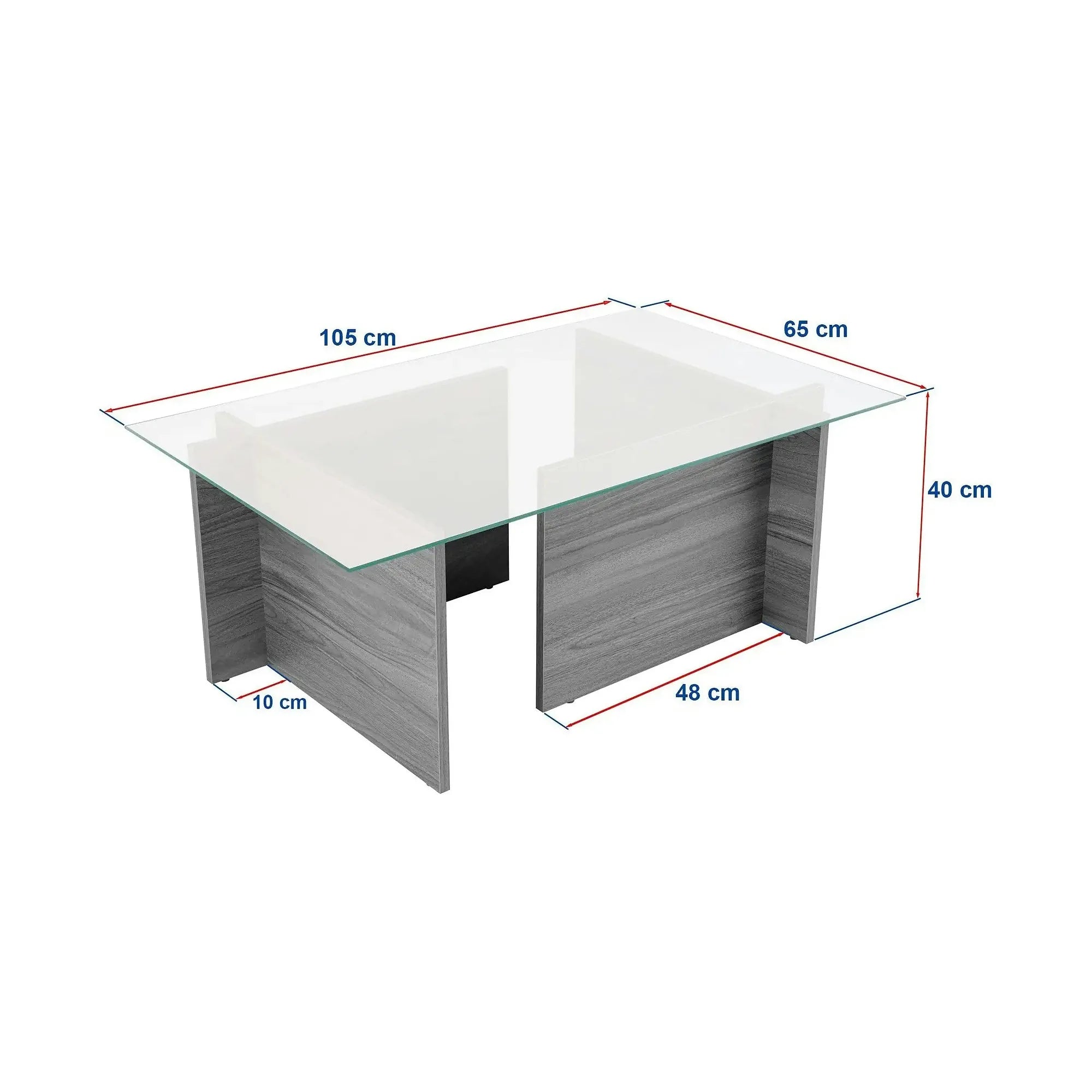 Masuta cafea VETRINO, nuc/transparent, sticla/PAL, 105x65x40 cm