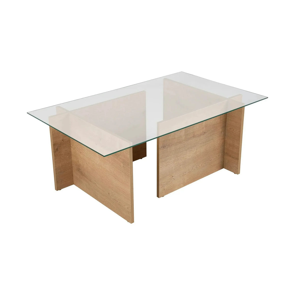 Masuta cafea VETRINO, stejar miere/transparent, sticla/PAL, 105x65x40 cm
