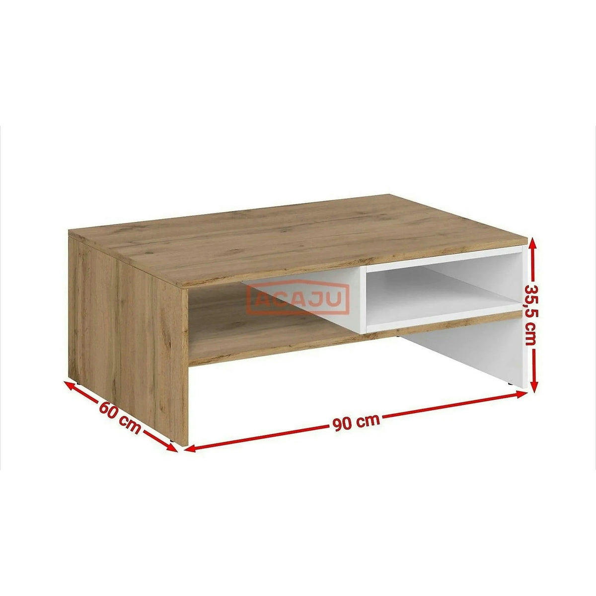Masuta cafea Vigo, alb/stejar wotan, PAL laminat, 90x60x36 cm