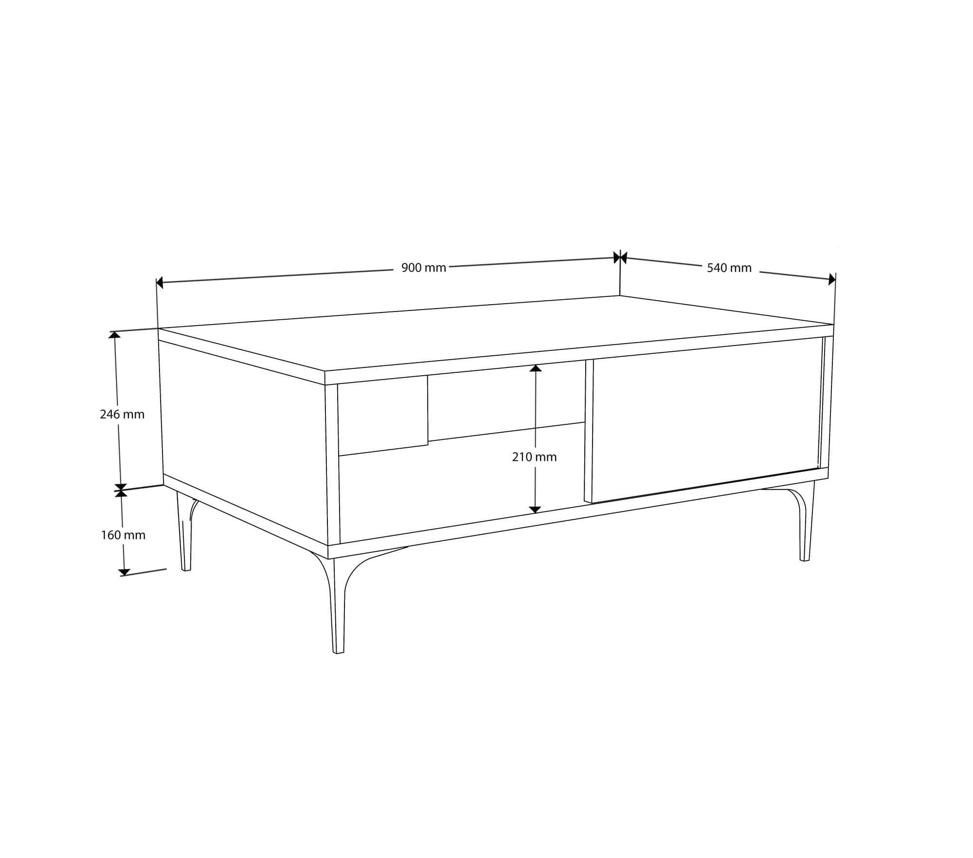 Masuta cafea VISION 2092, stejar/negru, PAL melaminat/plastic, 90x54x41 cm