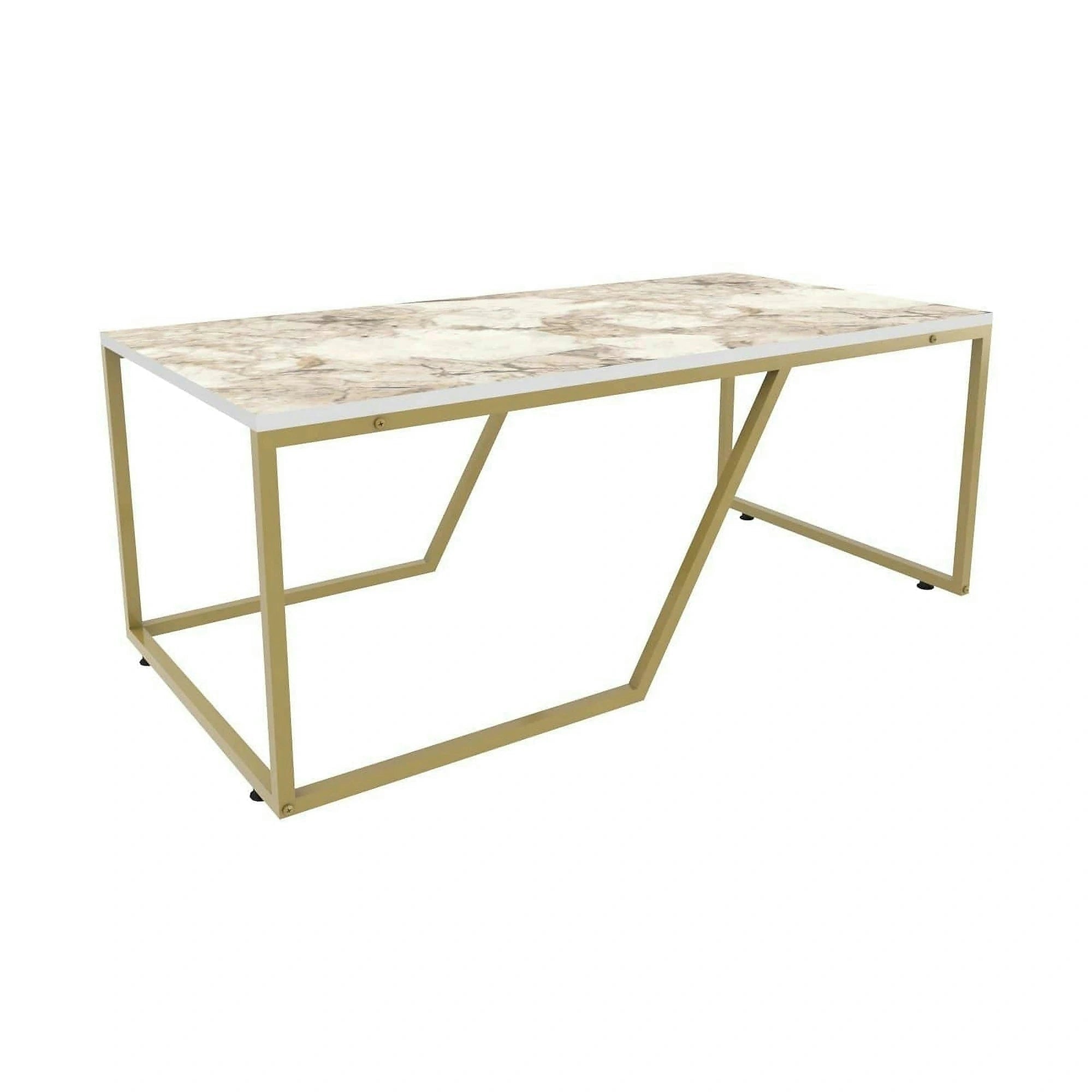 Masuta cafea Wendy, alb cu efect de marmura/auriu, PAL melaminat, 120x60x48 cm