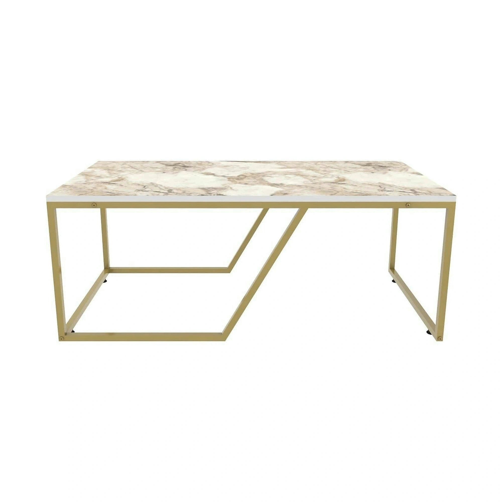 Masuta cafea Wendy, alb cu efect de marmura/auriu, PAL melaminat, 120x60x48 cm