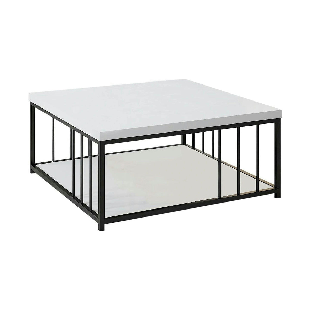 Masuta cafea Zenn, alb/negru, PAL melaminat/metal, 90x90x40 cm