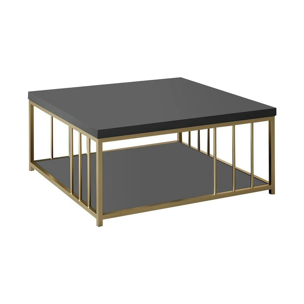 Masuta cafea Zenn, gri antracit/auriu, PAL melaminat/metal, 90x90x40 cm