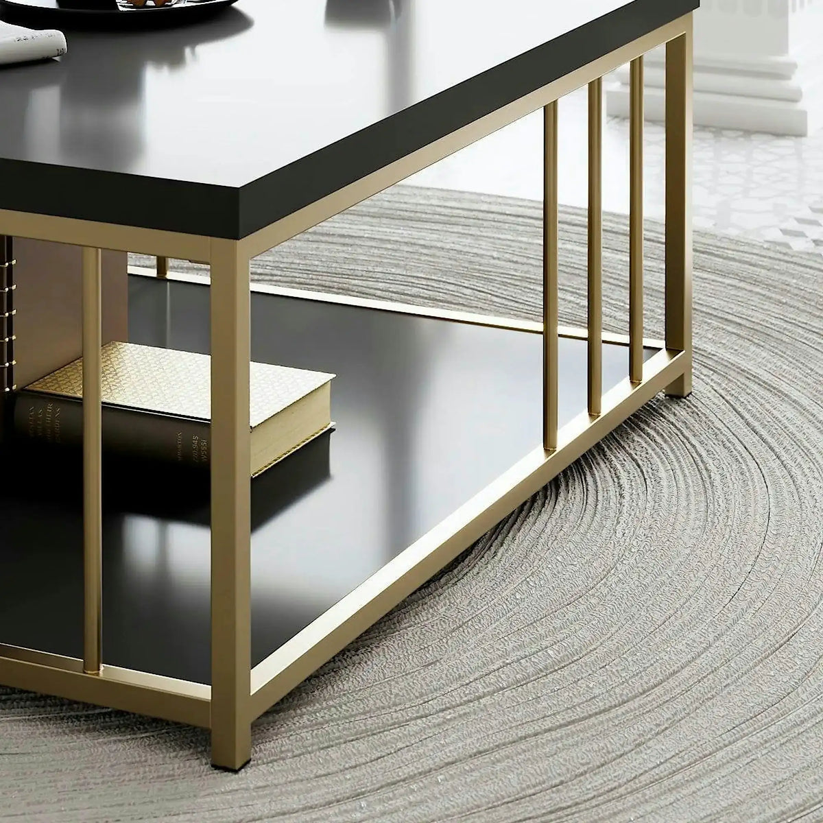 Masuta cafea Zenn, gri antracit/auriu, PAL melaminat/metal, 90x90x40 cm