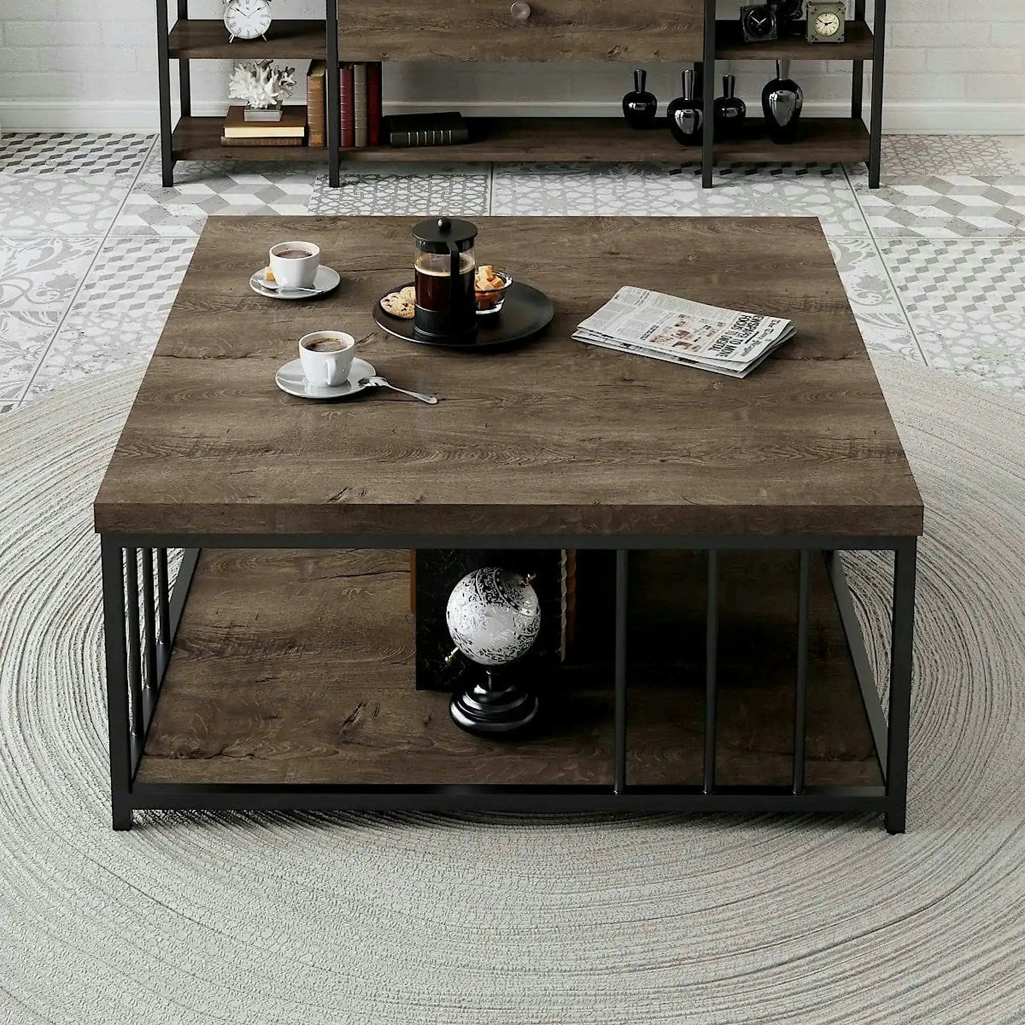 Masuta cafea Zenn, nuc/negru, PAL melaminat, 90x90x40 cm