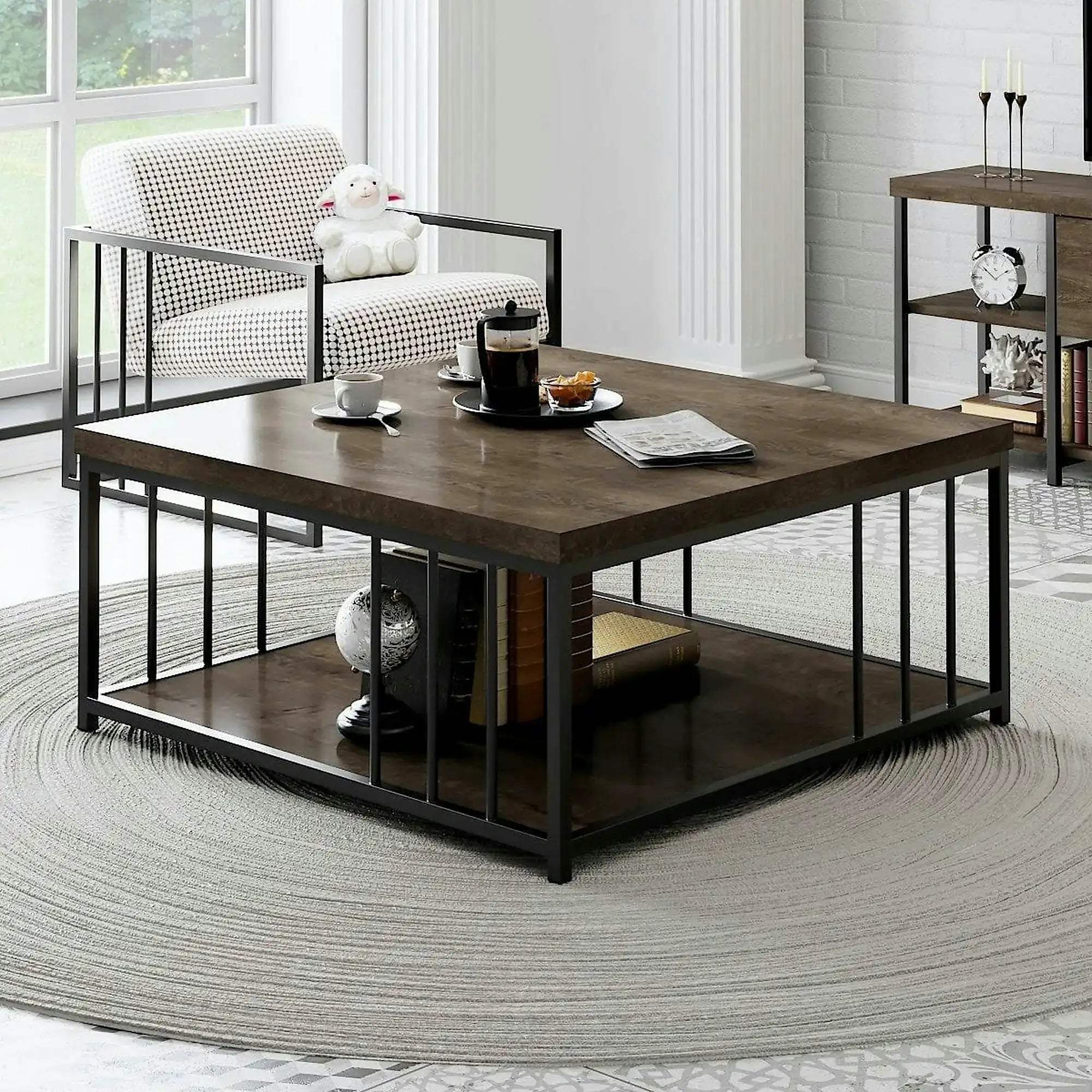 Masuta cafea Zenn, nuc/negru, PAL melaminat, 90x90x40 cm