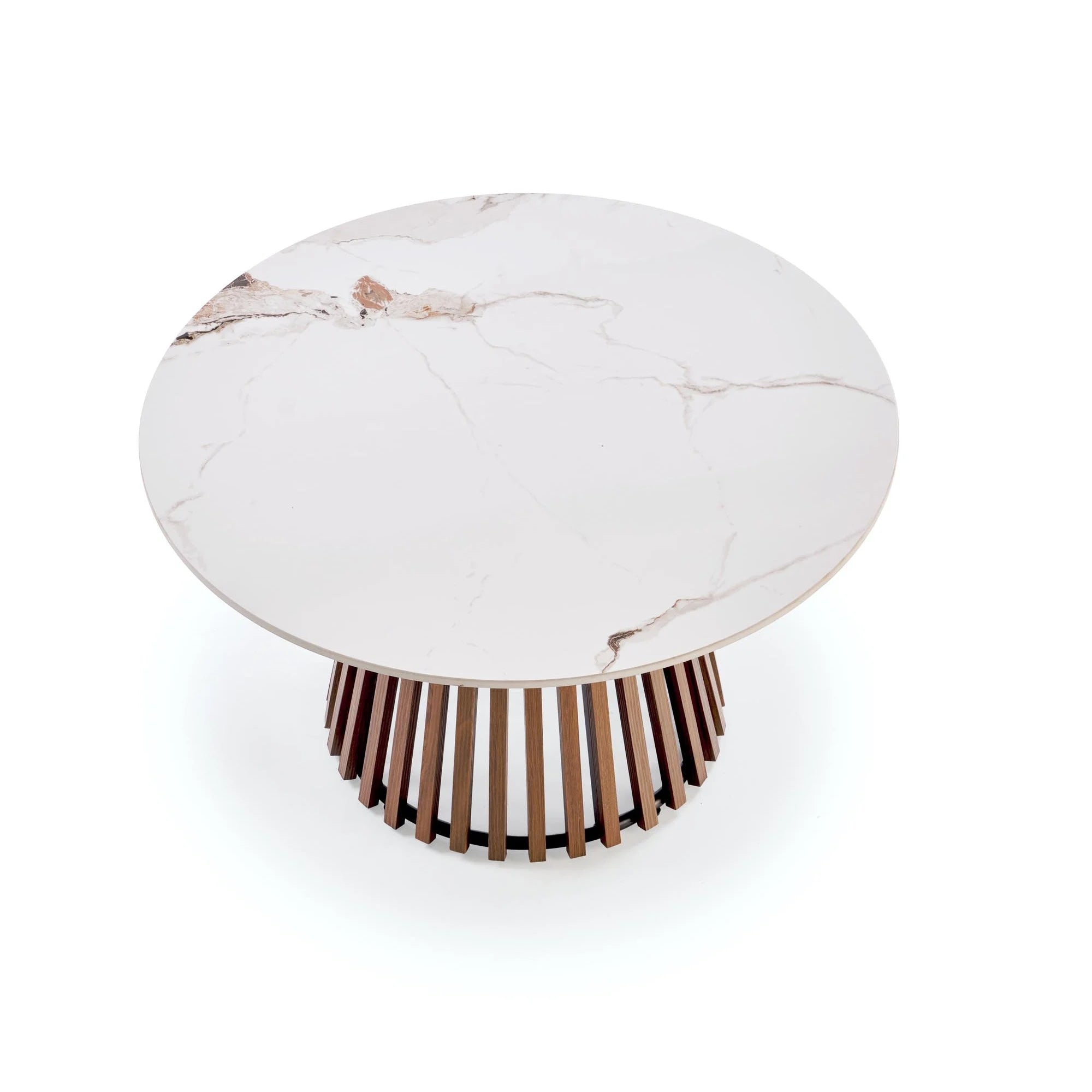 Masuta CARINA, bej cu efect de marmura/nuc, piatra sinterizata, 80x46 cm