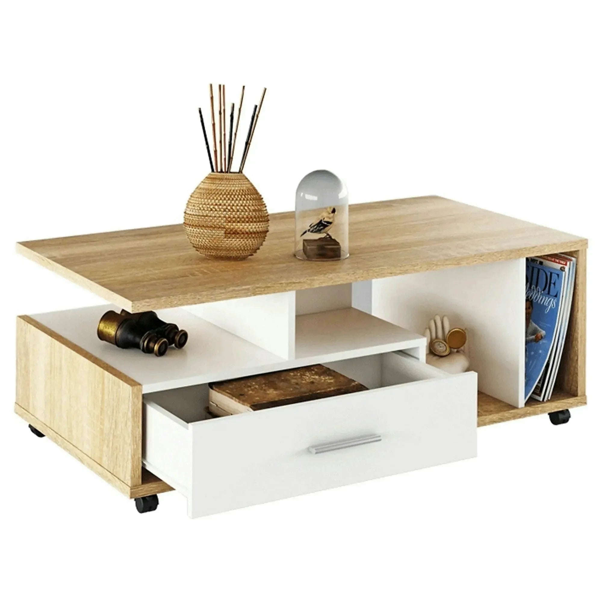 Masuta de cafea DECHEN, stejar sonoma/alb, PAL melaminat, 112x58x42 cm