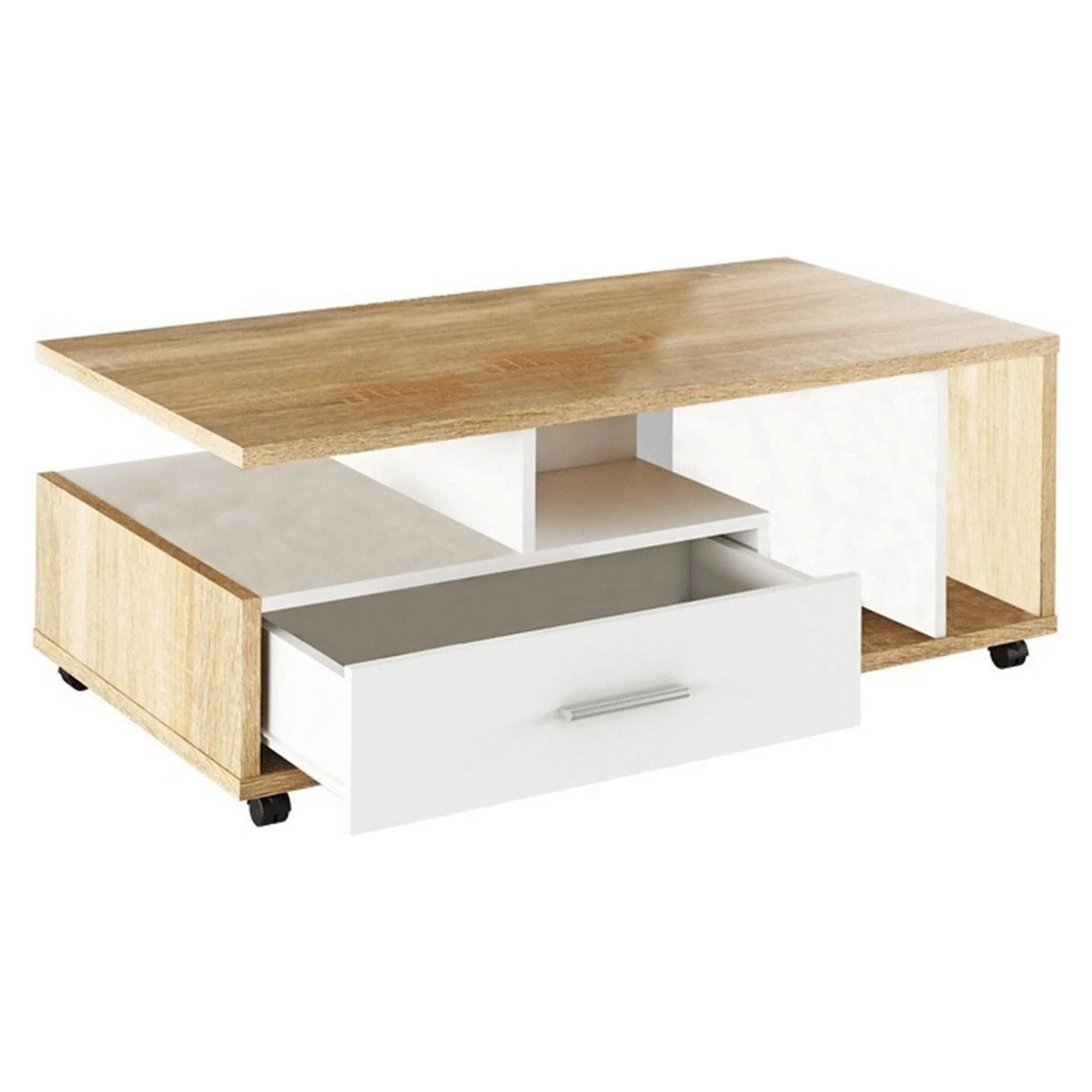 Masuta de cafea DECHEN, stejar sonoma/alb, PAL melaminat, 112x58x42 cm