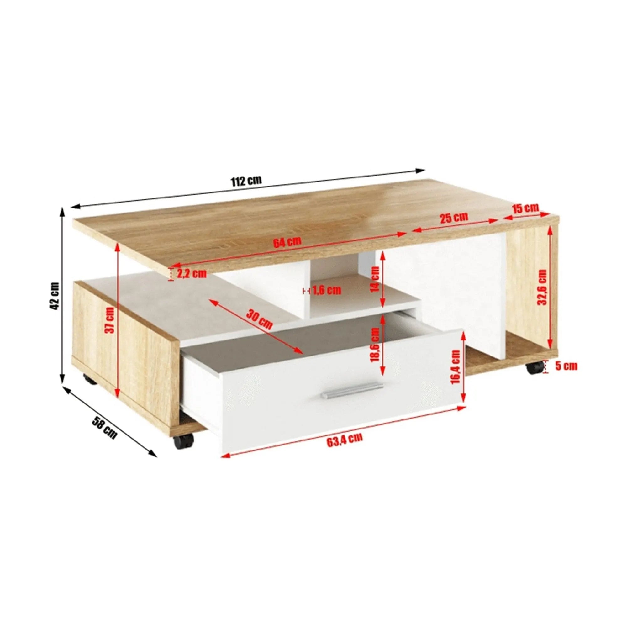 Masuta de cafea DECHEN, stejar sonoma/alb, PAL melaminat, 112x58x42 cm