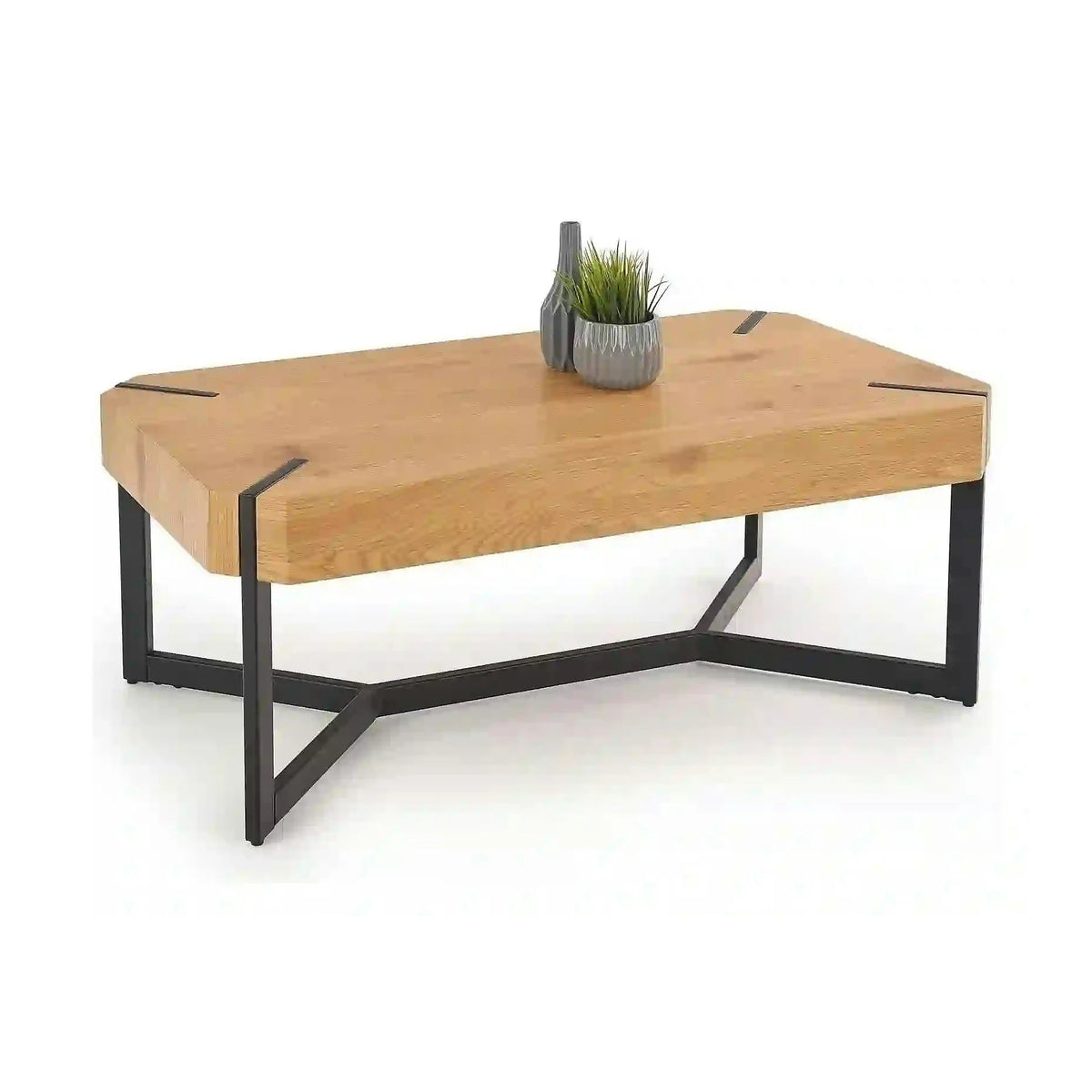 Masuta de cafea dreptughiulara LAVIDA, stejar auriu/negru, 110x60x43 cm