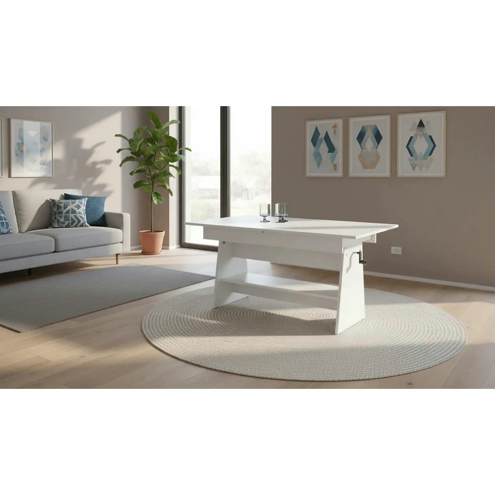 Masuta de cafea extensibila ERIKA, alb, PAL laminat, 120/160x70x61/72 cm