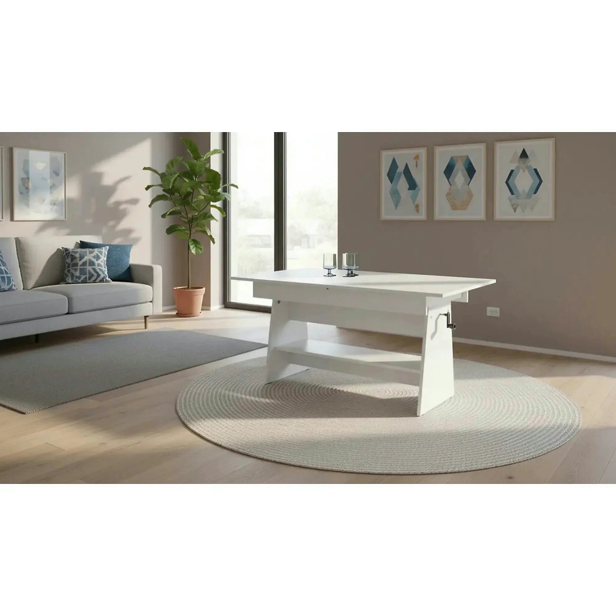 Masuta de cafea extensibila ERIKA, alb, PAL laminat, 120/160x70x61/72 cm