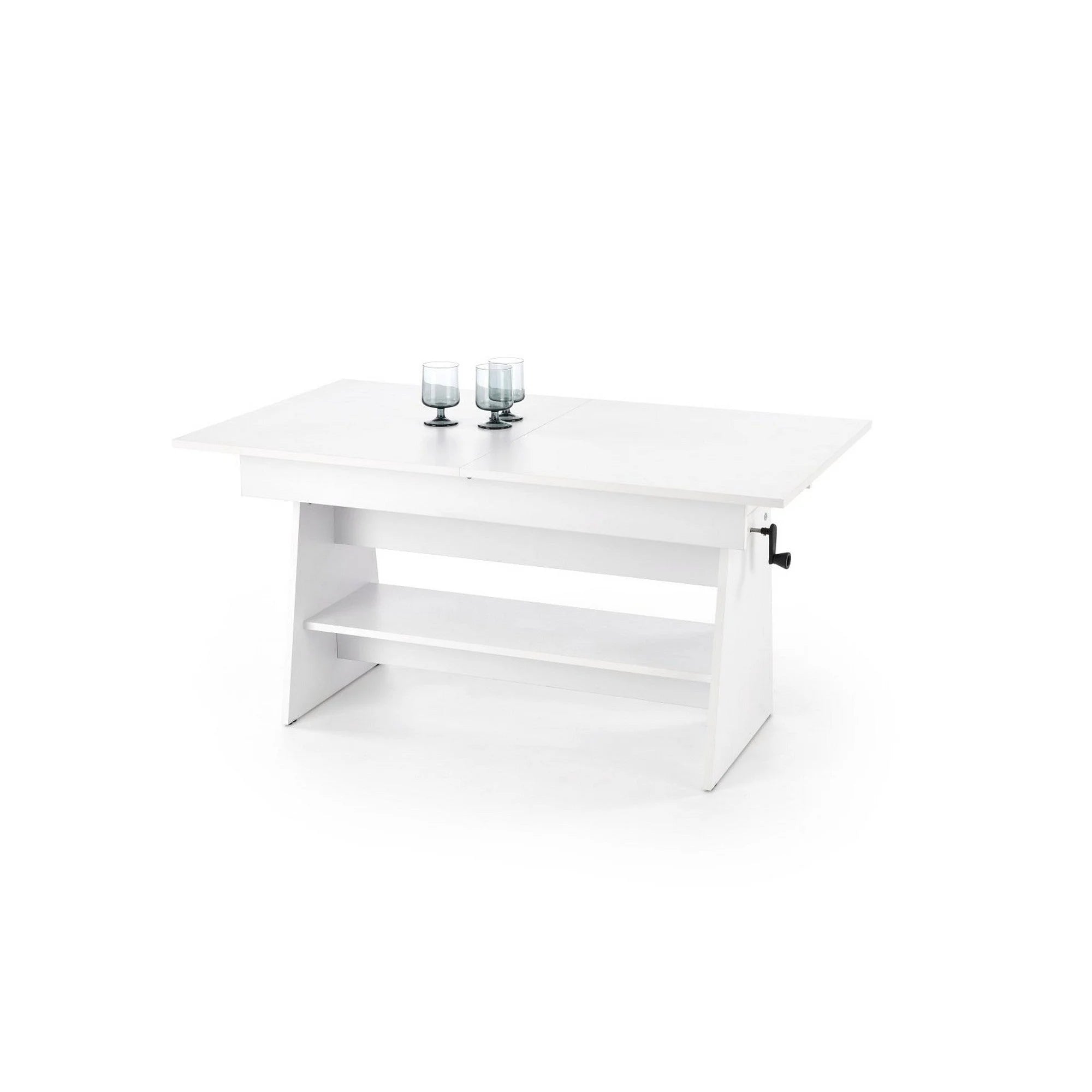 Masuta de cafea extensibila ERIKA, alb, PAL laminat, 120/160x70x61/72 cm