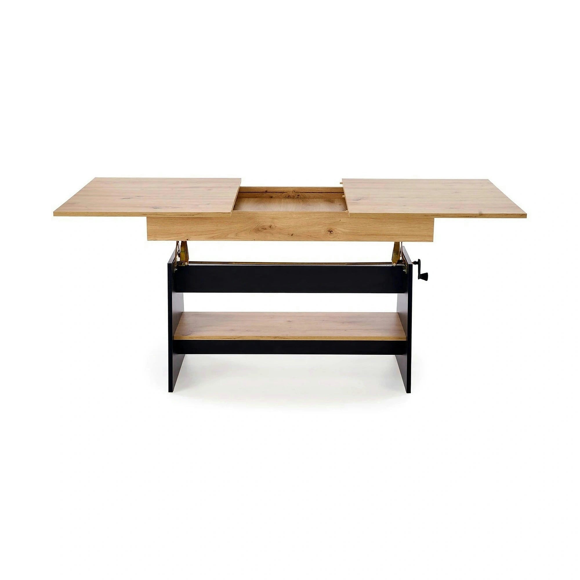 Masuta de cafea extensibila ERIKA, stejar artisan/negru, PAL laminat, 120/160x70x61/72 cm
