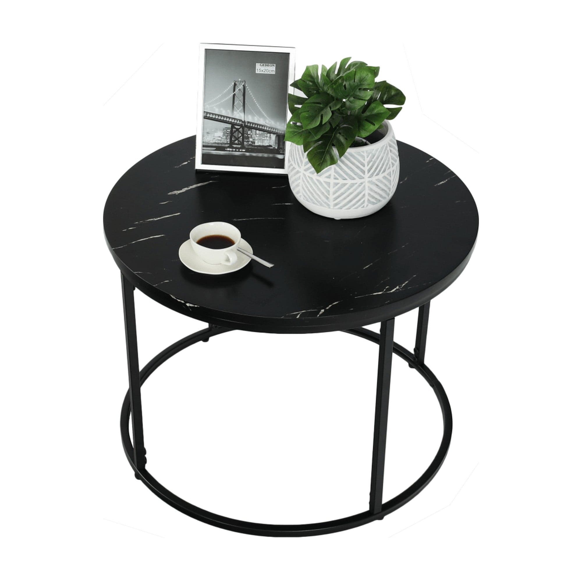 Masuta de cafea GAGIN, negru cu efect de marmura, 60x60x45 cm
