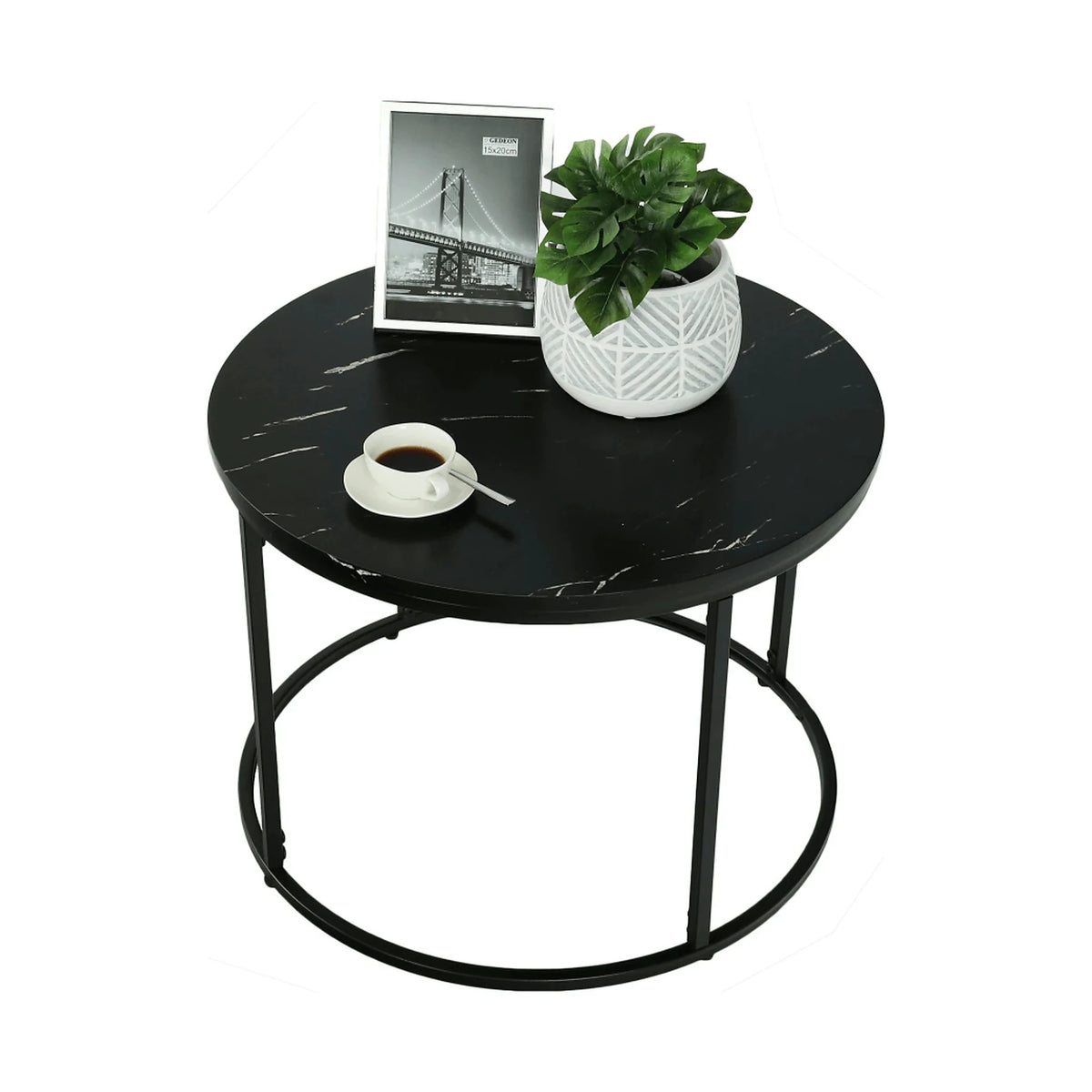 Masuta de cafea GAGIN, negru cu efect de marmura, 60x60x45 cm