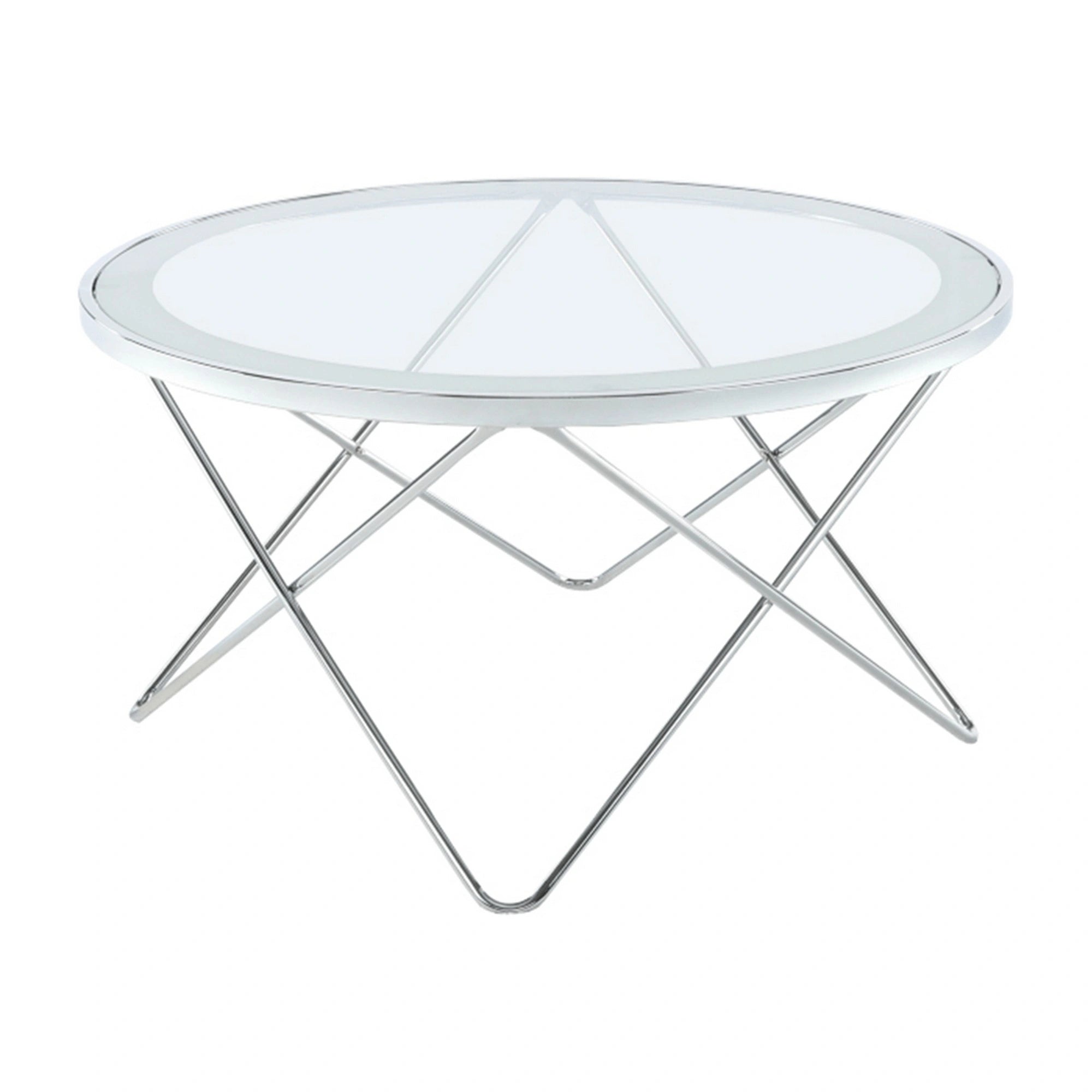 Masuta de cafea LEONEL, crom/transparent, sticla/otel, 85x85x45 cm