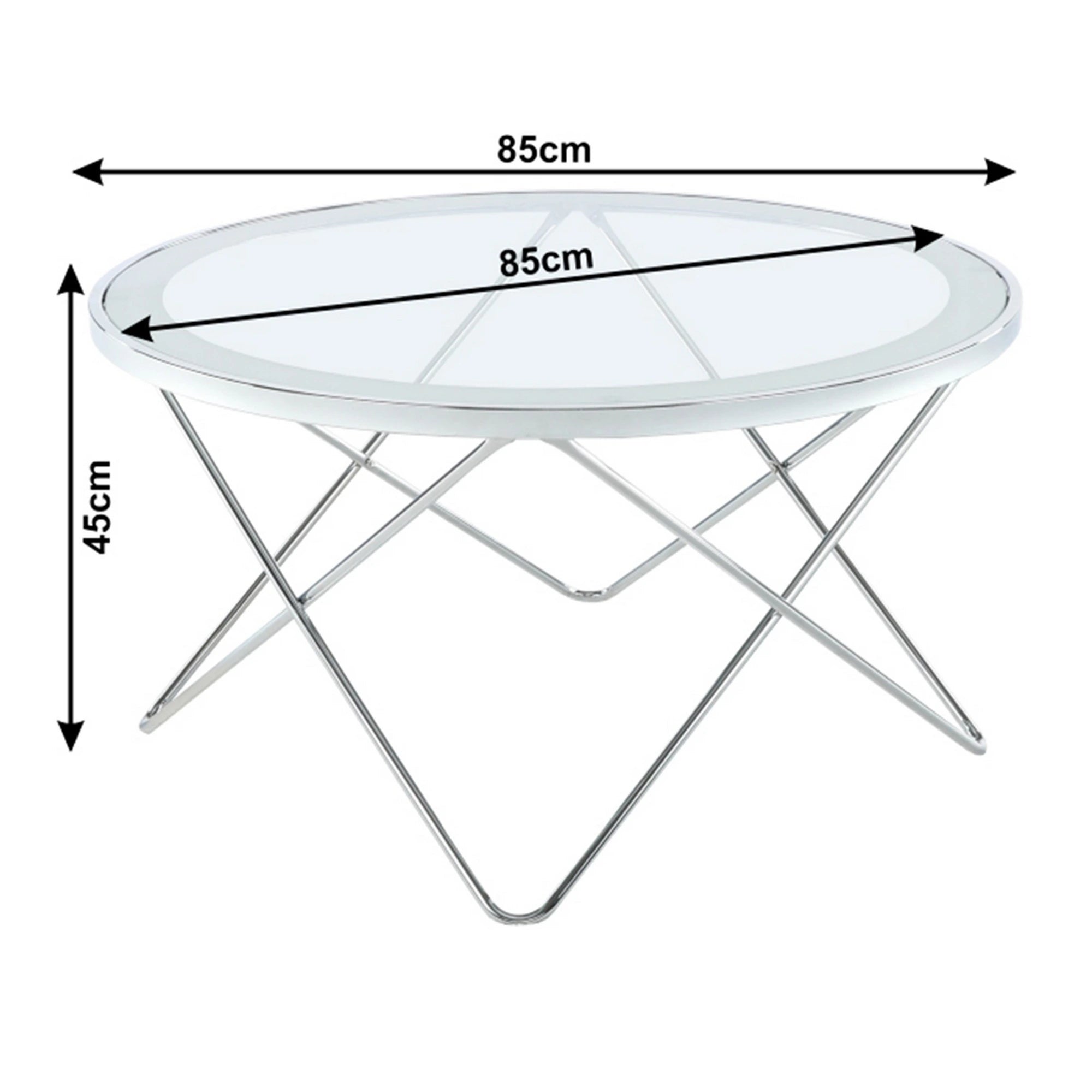 Masuta de cafea LEONEL, crom/transparent, sticla/otel, 85x85x45 cm